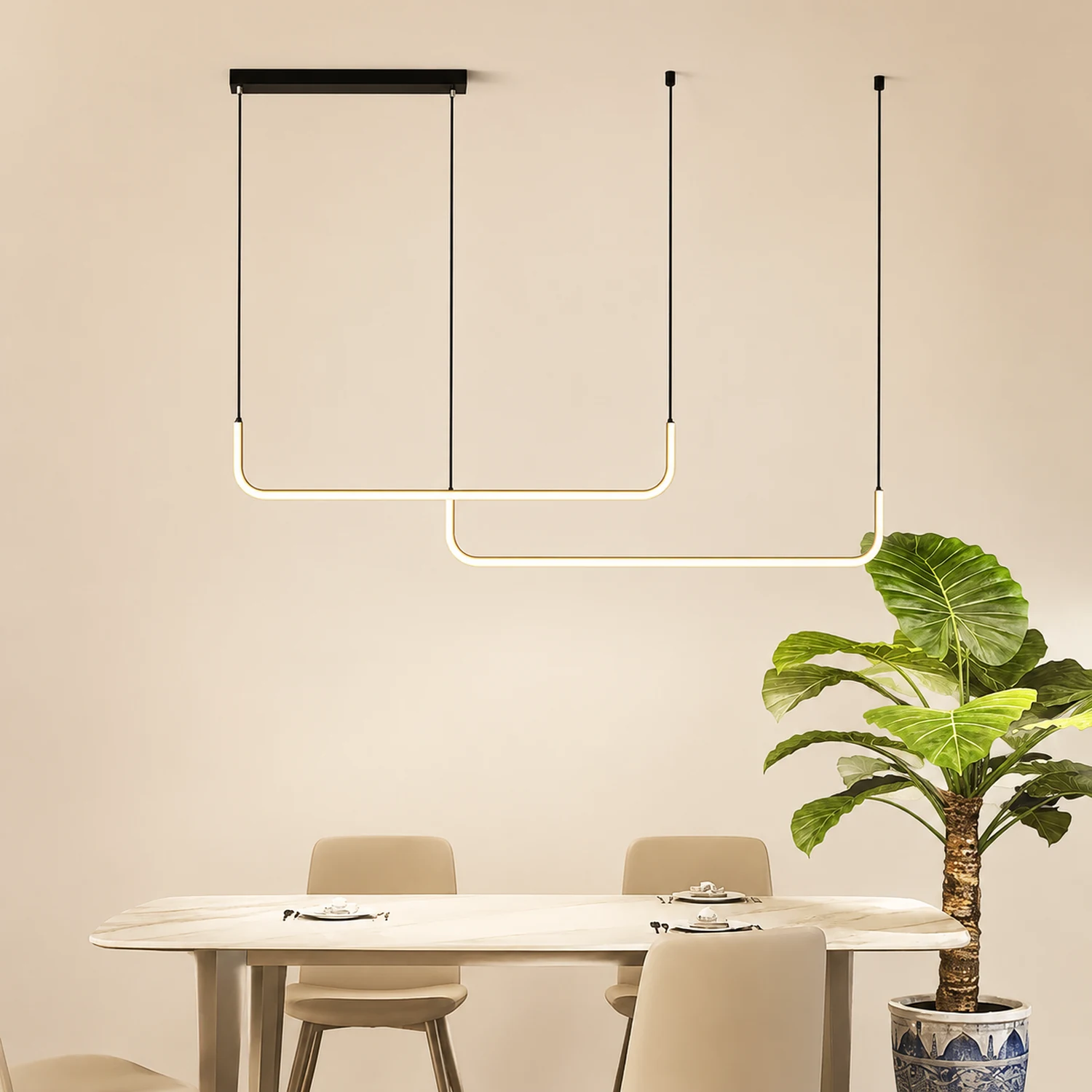 Edge Modern Linear Pendant Light Double Frame, Black/Gold - Lumpaz