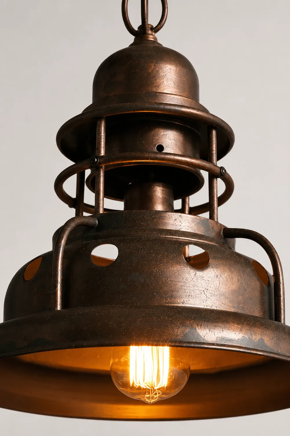 Alessio Industrial Retro Vintage Pull Cnain Pendant Light, Brass, Metal - Lumpaz