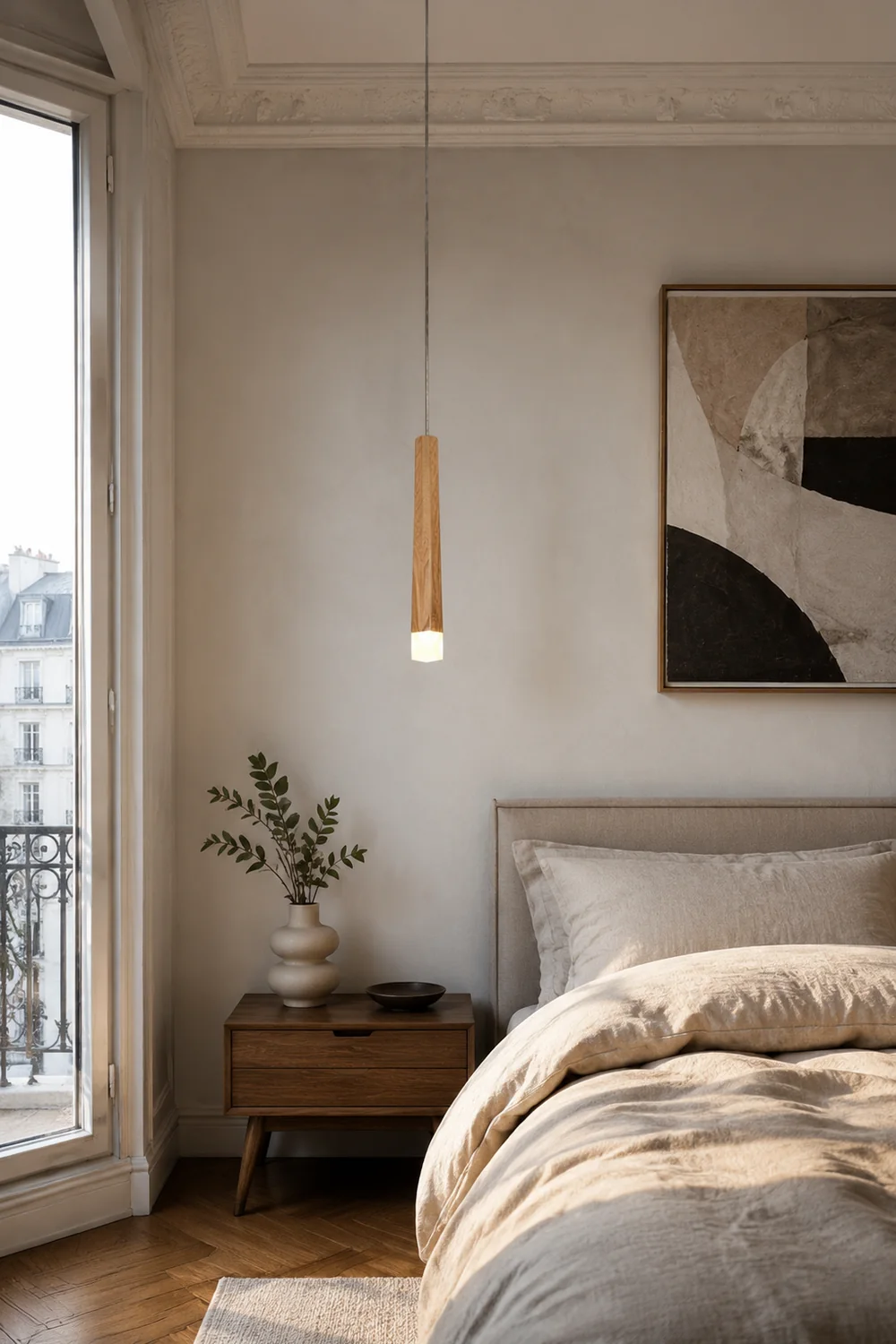 Ozawa Minimalist Linear Wood/Acrylic Pendant Light, Wood - Lumpaz