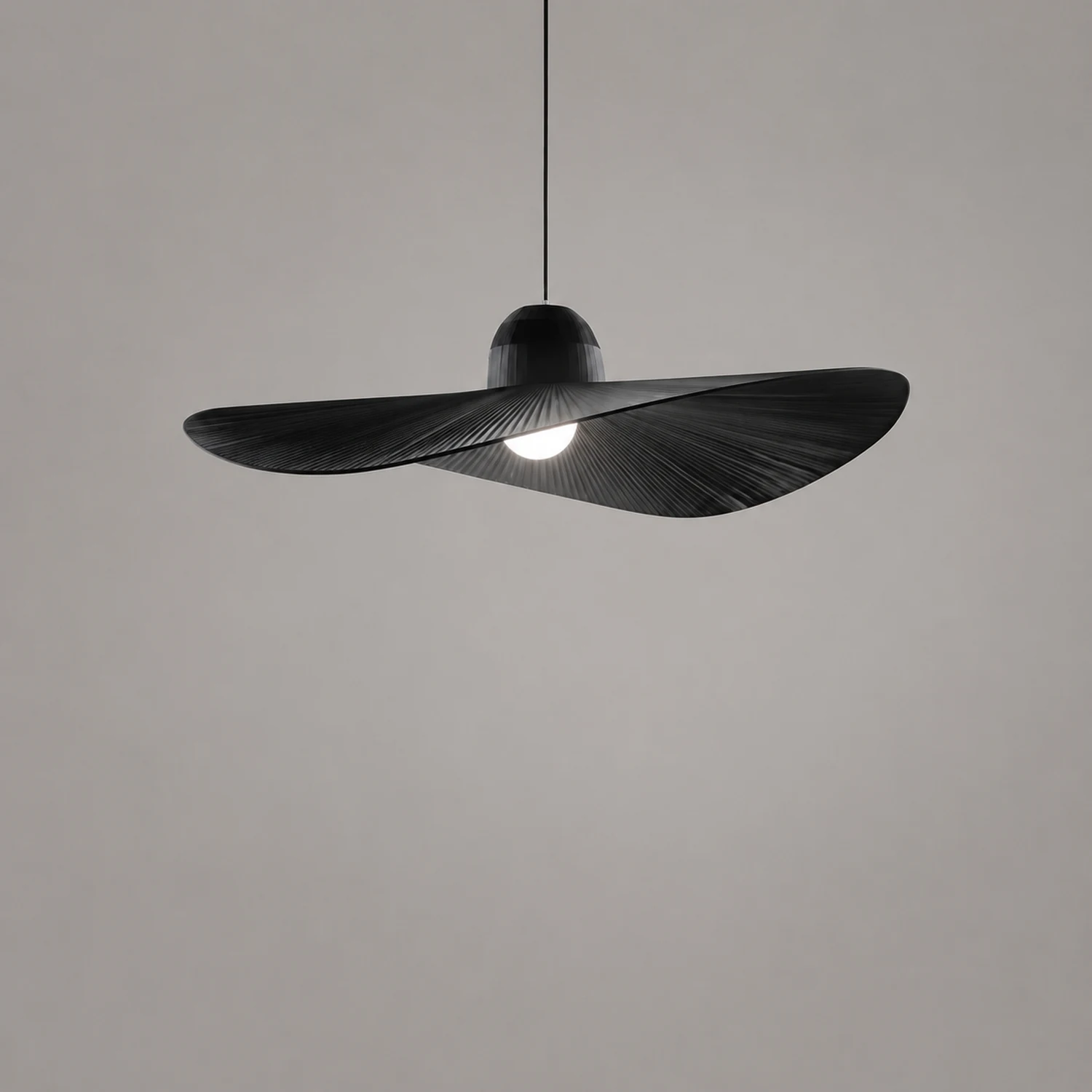 Renée Modern Woven Wide-Brimmed Hat Shape Metal/Fabric Pendant Light, Black/White - Lumpaz