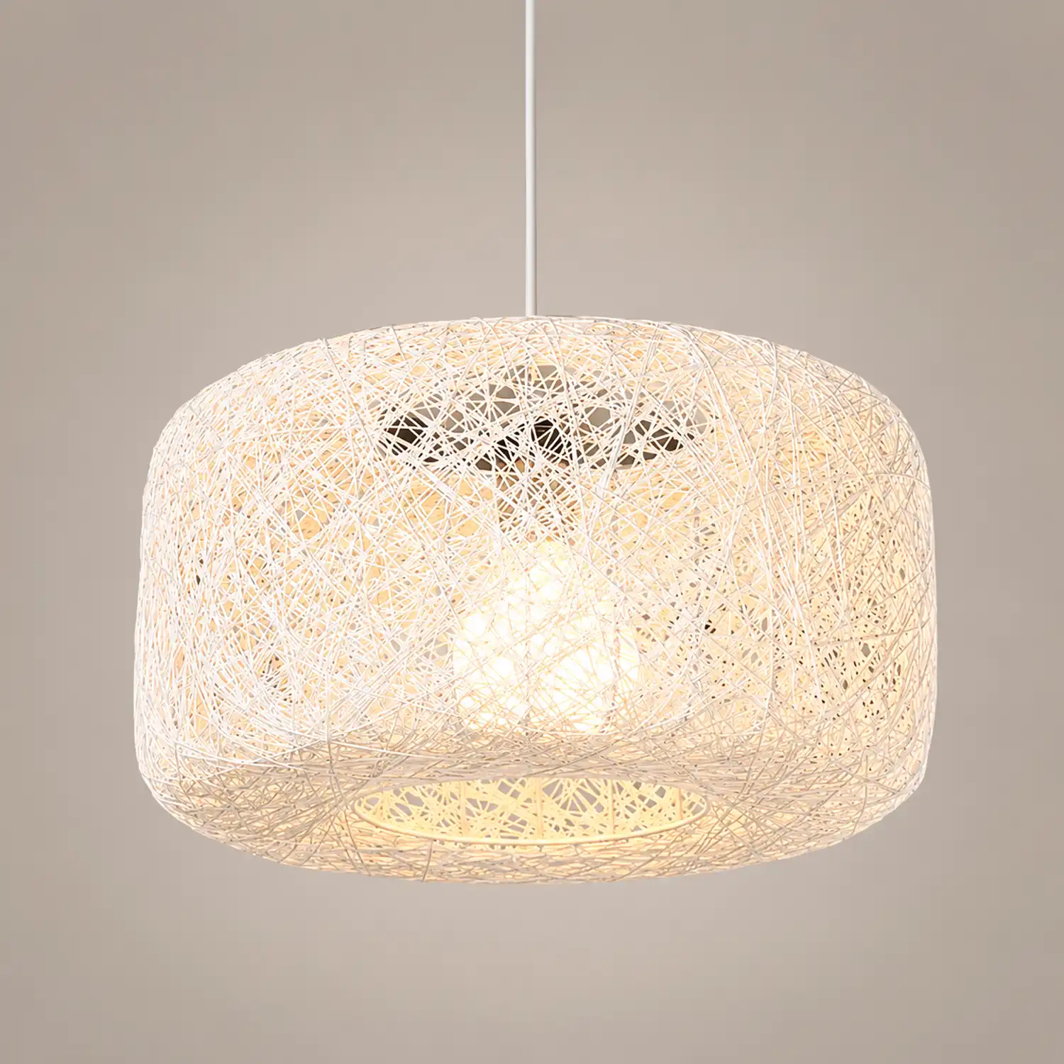 Natural Cylindrical Lantern Rattan Pendant Light, Hallway - Lumpaz