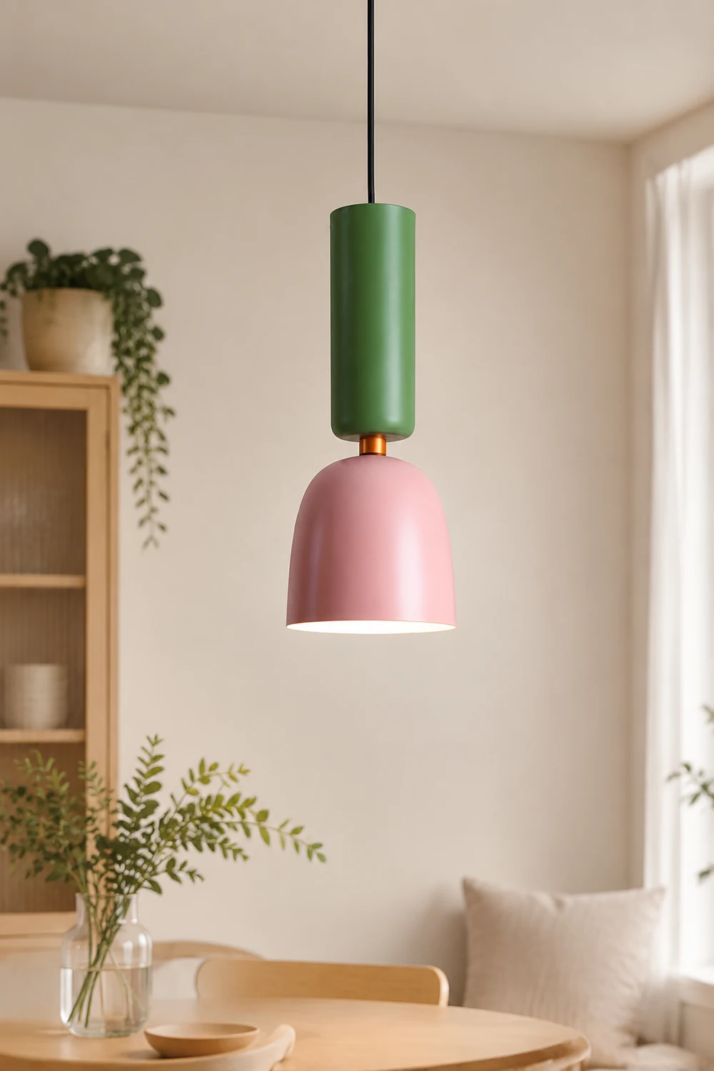 Morandi Modern Dome Art Deco Pendant Light, Black/Yellow/Pink/Gray - Lumpaz