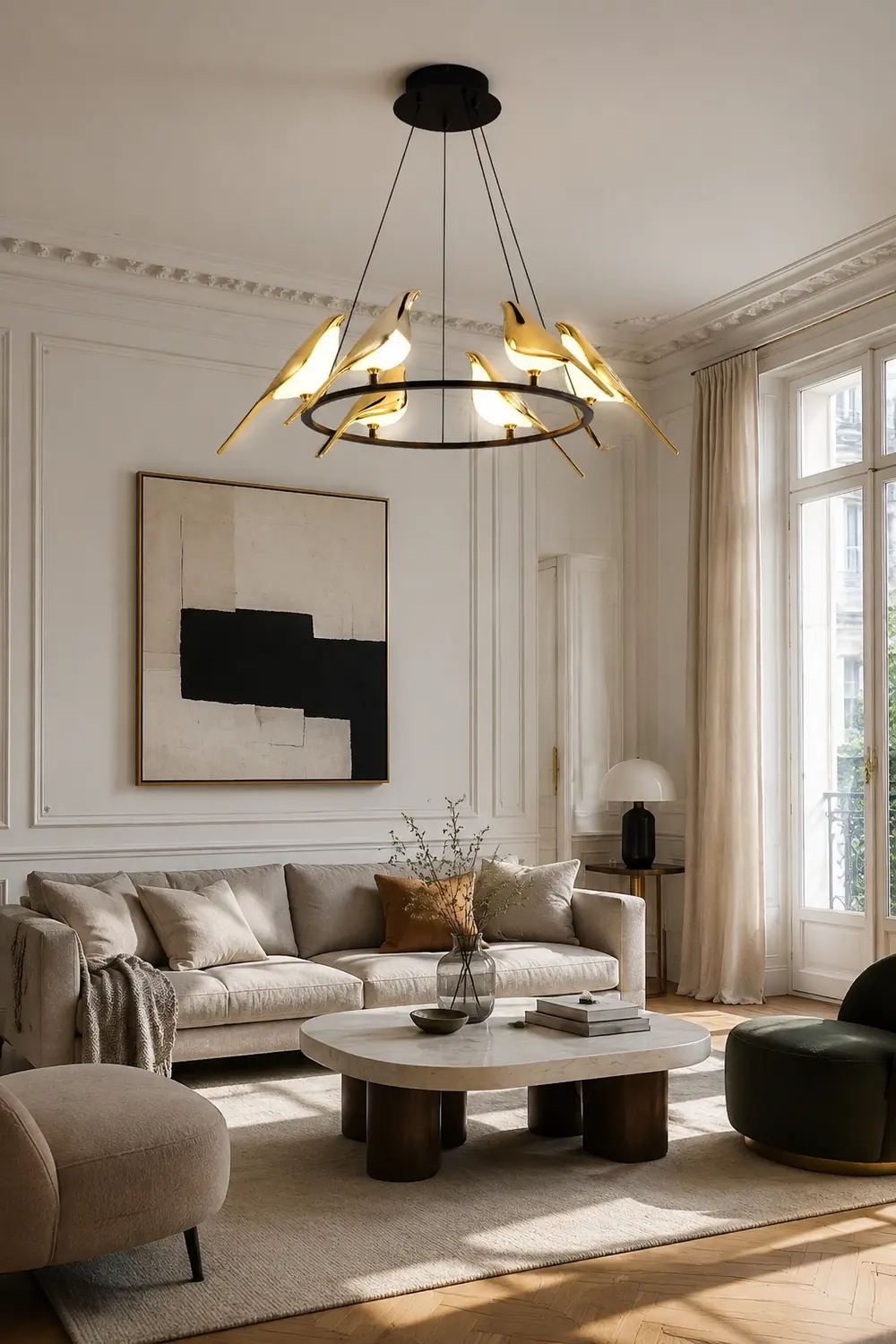 Alice Art Deco Modern Bird Pendant Light, 3/6/9 Heads, Gold - Lumpaz