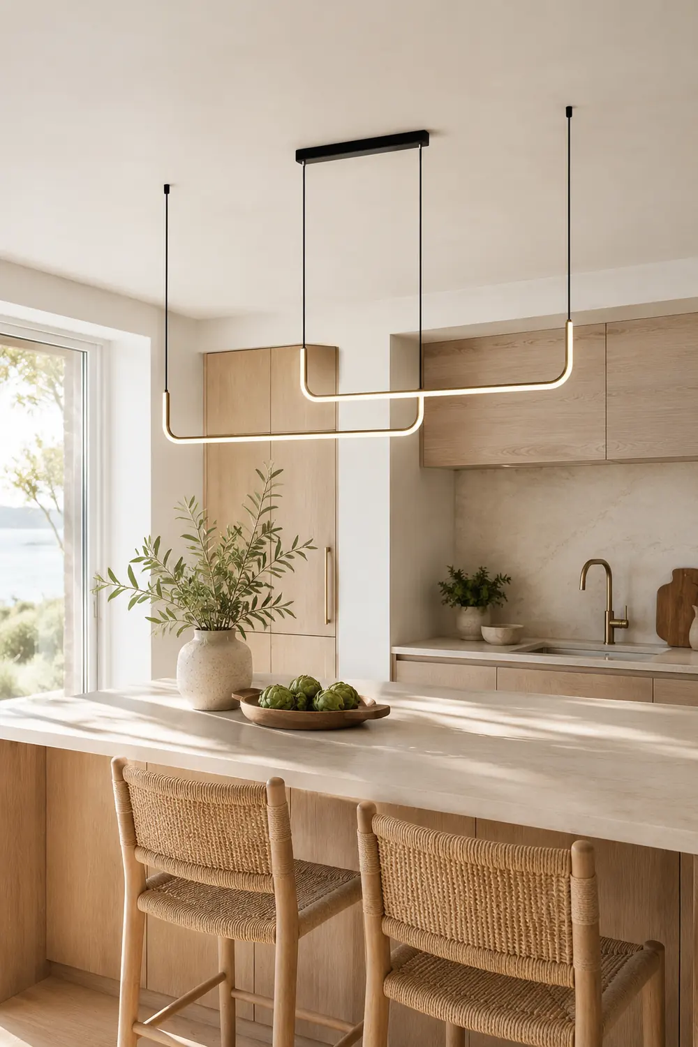 Edge Modern Linear Pendant Light Double Frame, Black/Gold - Lumpaz