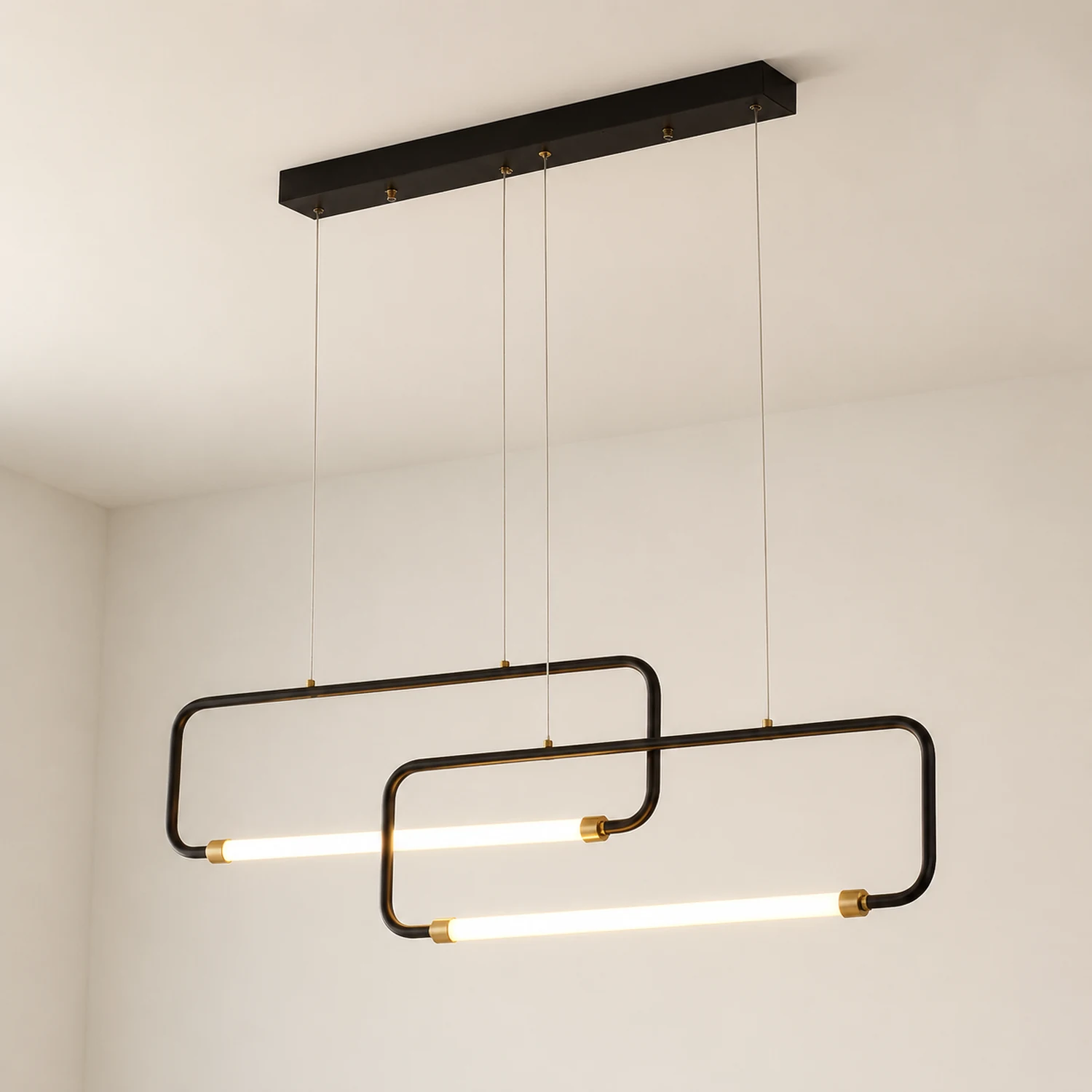 Bouvet Modern Minimalist Double-Rectangular Metal/Acrylic Pendant Light, Black/Gold - Lumpaz