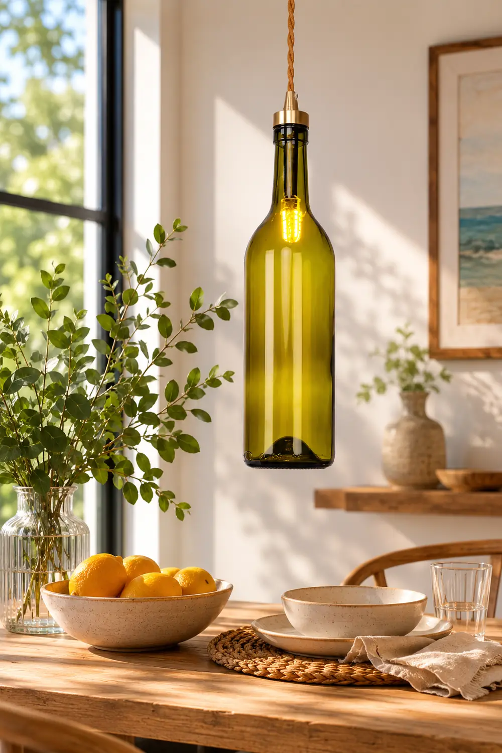 Hailie Industrial Wine Bottle Glass Pendant Light, Colorful - Lumpaz