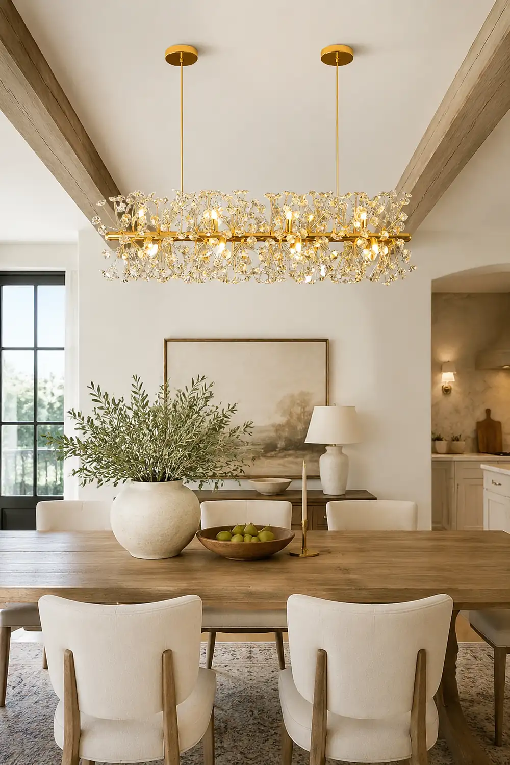 Lili Luxury Lineal/Flower Chandelier, Gold, Metal/Crystal - Lumpaz