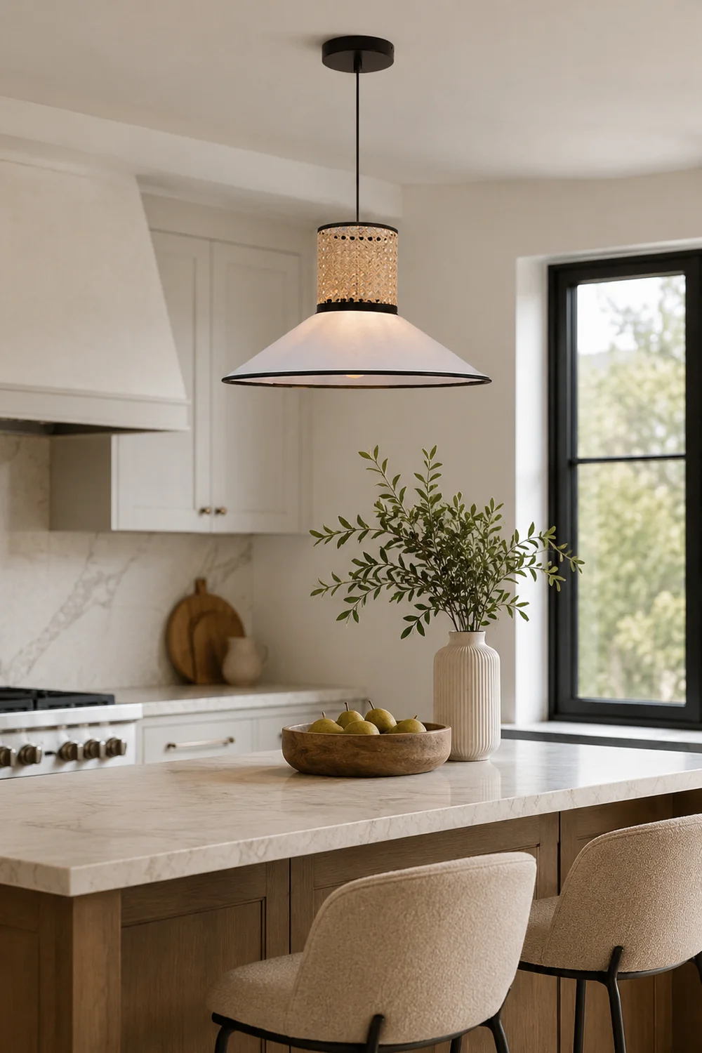 Ritta Modern Rattan/FabricPendant Light, White - Lumpaz