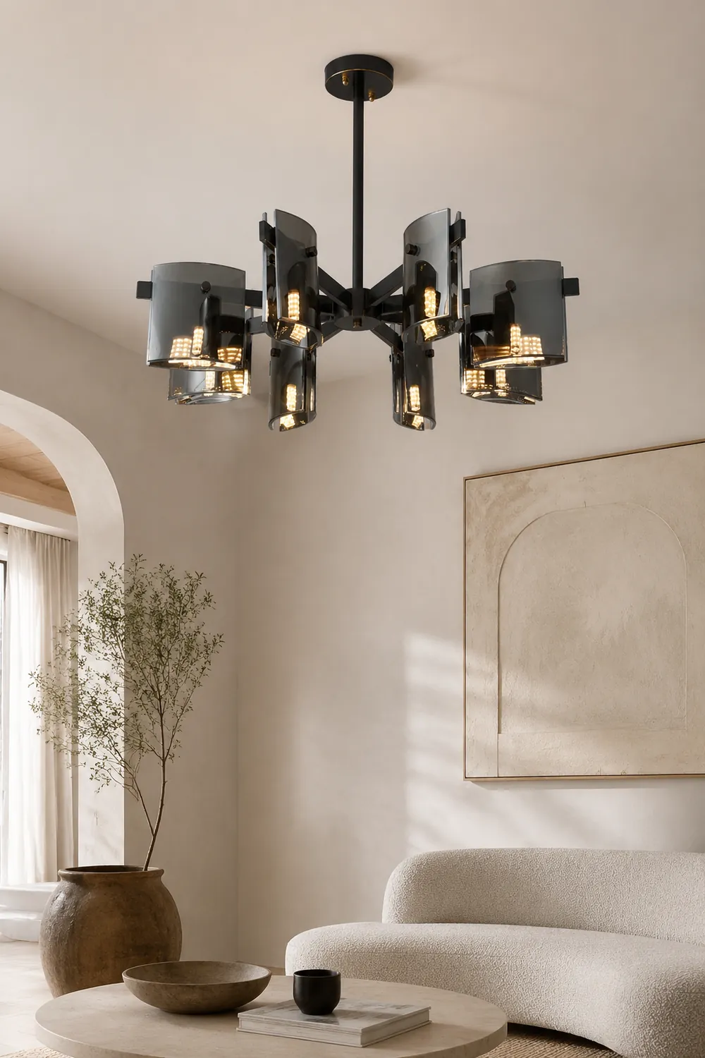 Evette Minimalist Multi Head Metal Pendant Light, Black/Gold - Lumpaz