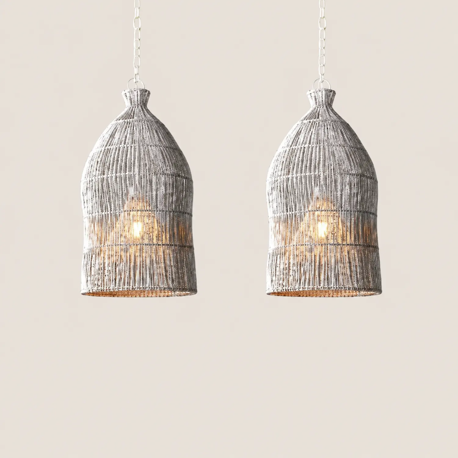 Muto Design Birdcage LED Pendant Light Black/White Metal/Rattan Bedroom/Living Room - Lumpaz