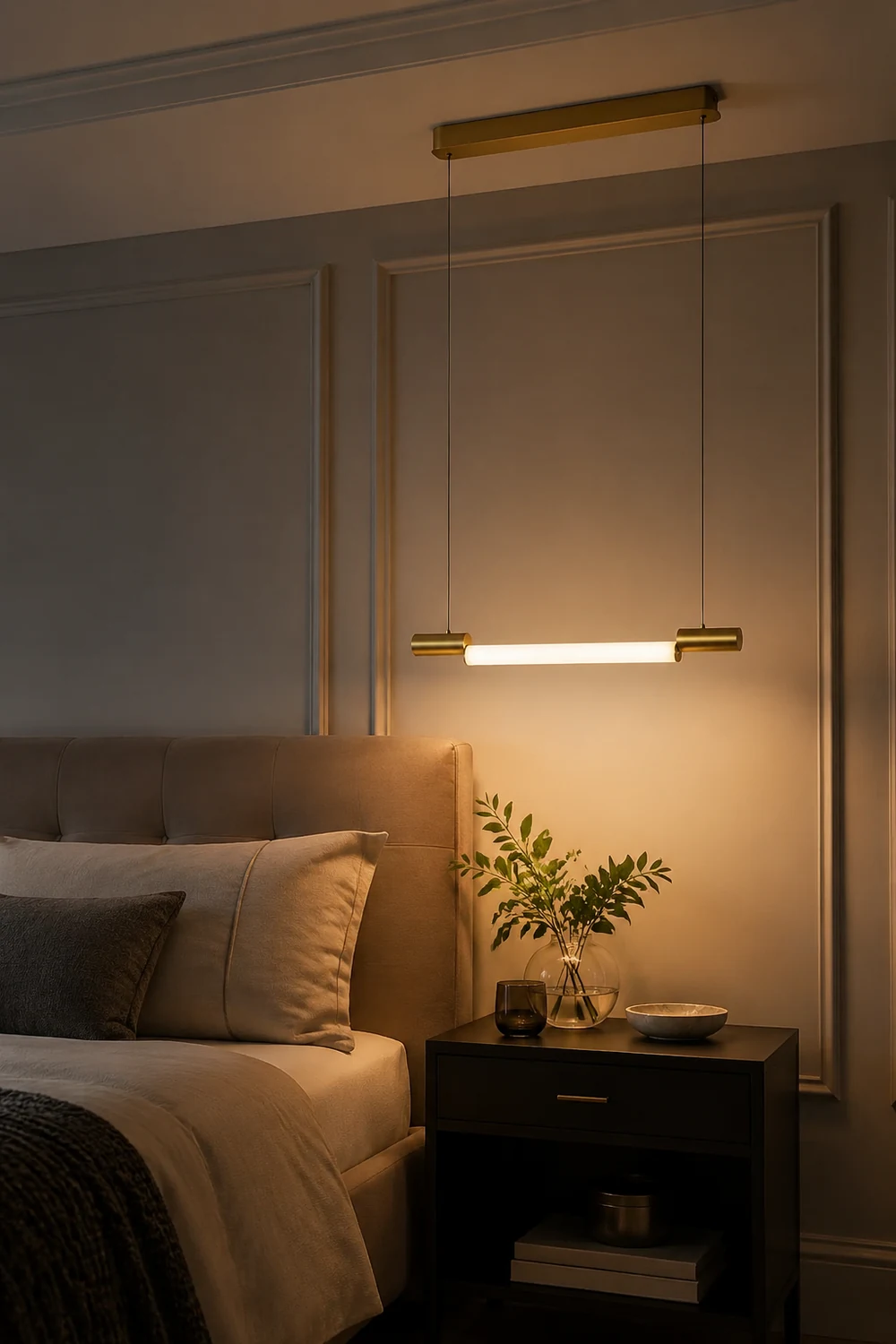Edge Minimalist Linear Aluminium/PVC Pendant Light, Gold - Lumpaz
