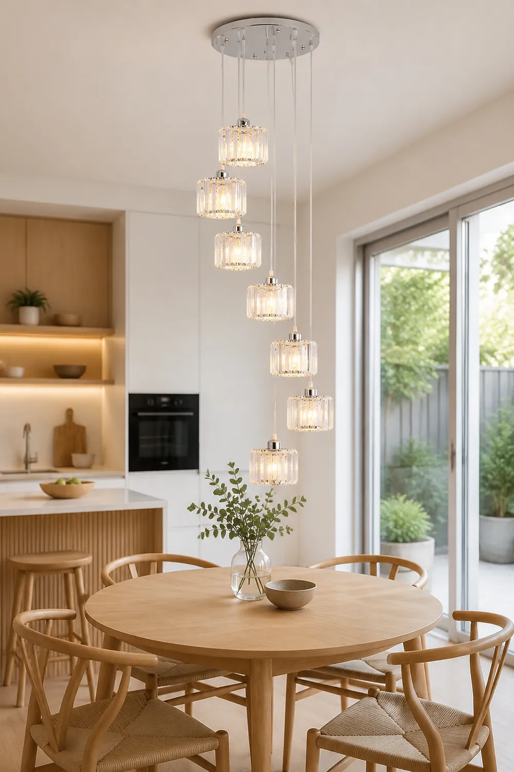 Hailie Modern Column Crystal Pendant Light, Clear, Stairs/Dining Room - Lumpaz