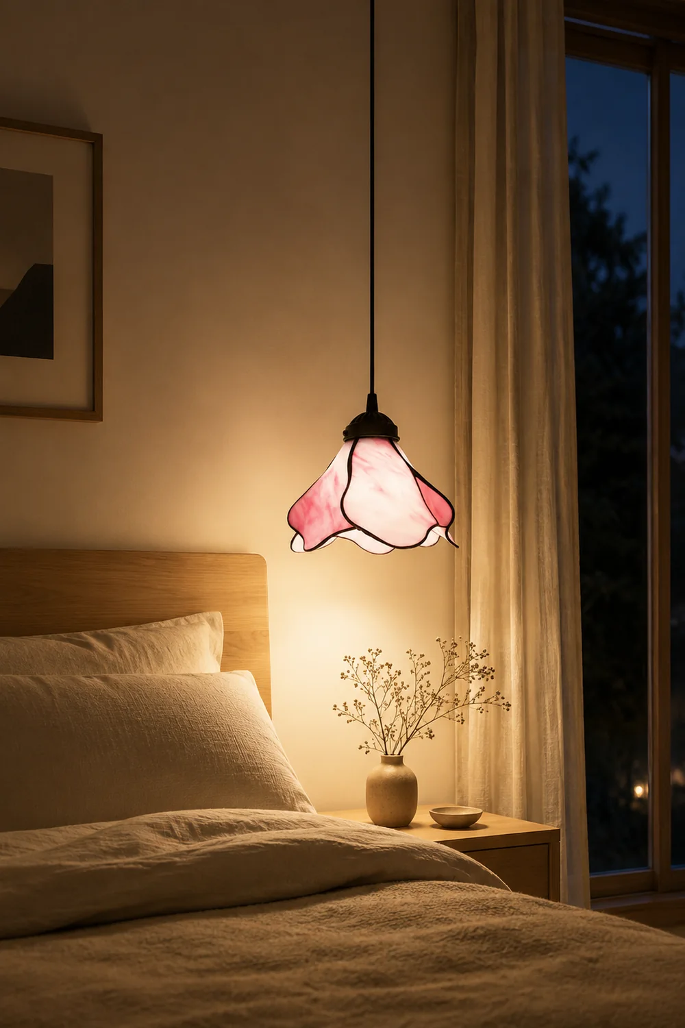 Félicie Flower Stained Glass Pendant Light, Blue/Pink, 1/3 Heads - Lumpaz