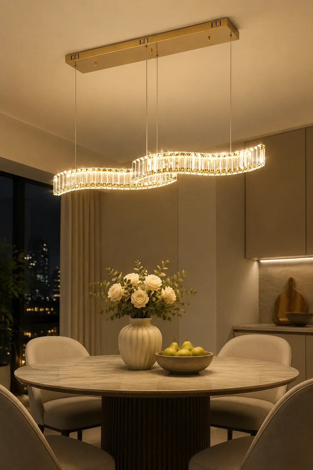 Kristy Luxury Wave Crystal/Metal Pendant Light, Silver/Gold - Lumpaz