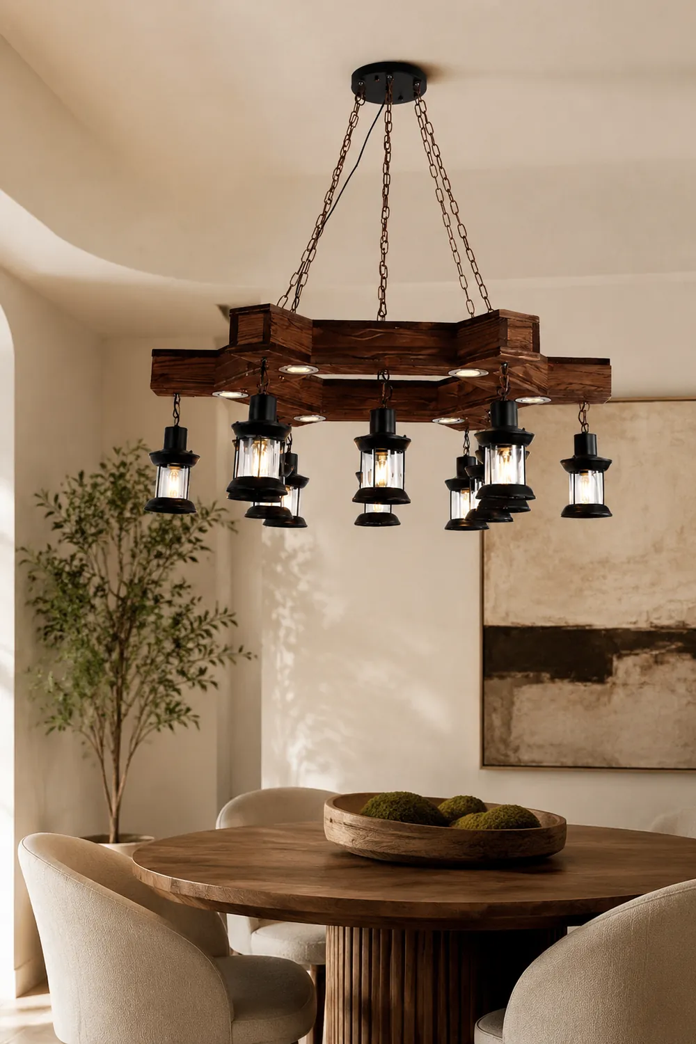 Austin Retro Metal/Wood Lantern Pendant Light, Walnut - Lumpaz