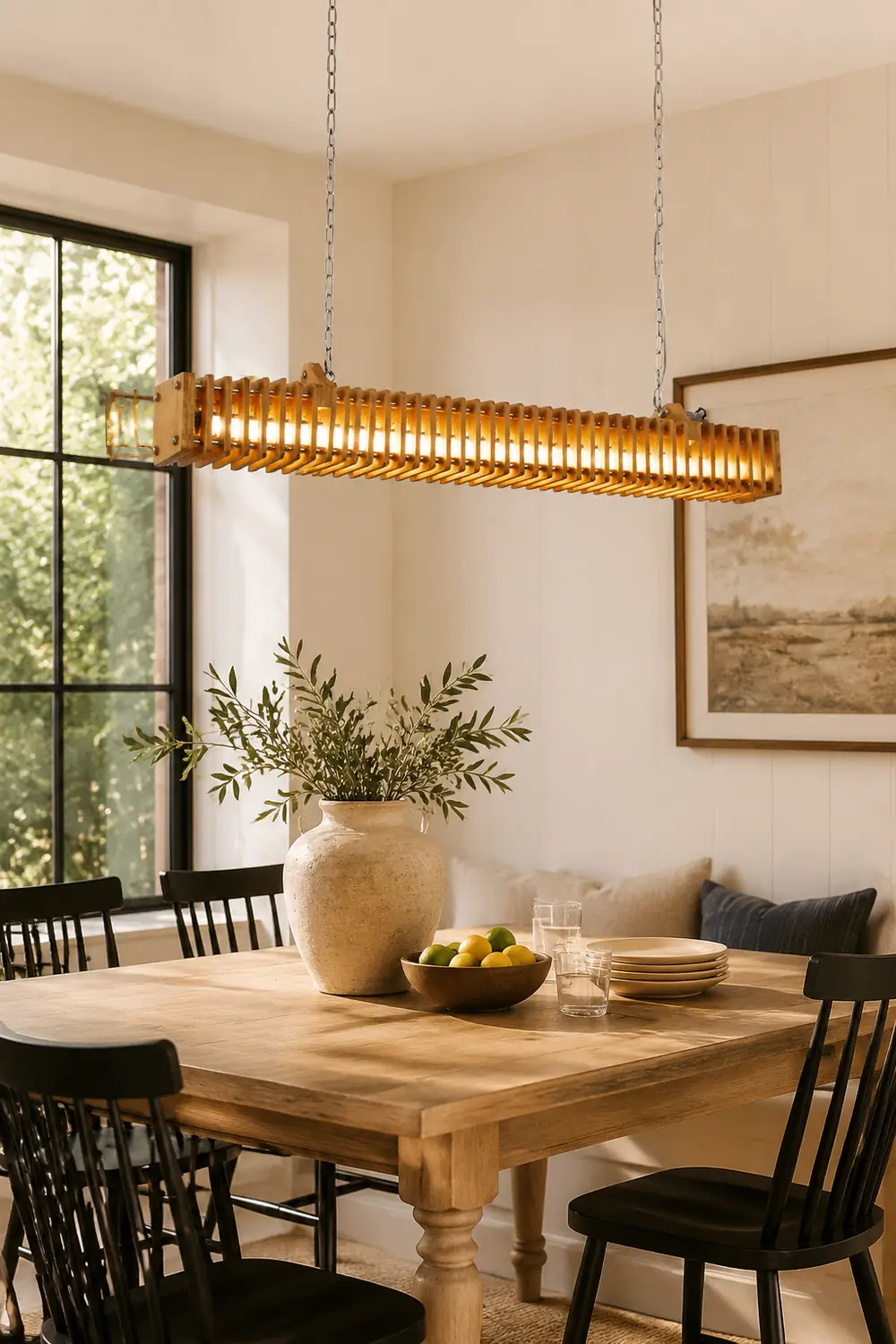 Austin Rectangular LED Pendant Light, Wood & Metal, 47.5" - Lumpaz