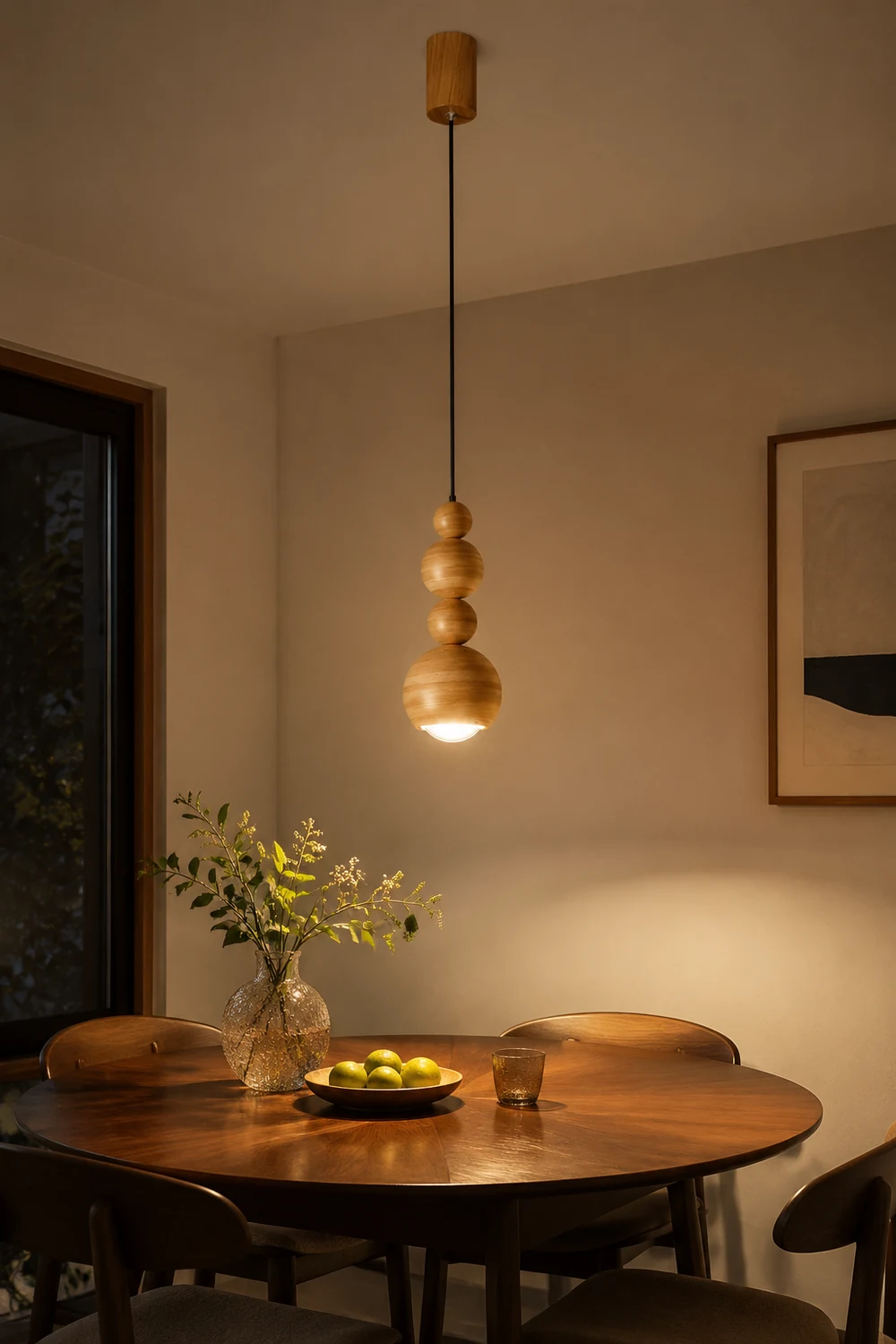 Muto Vintage LED Pendant Globe Light White Metal Wood Bedroom - Lumpaz