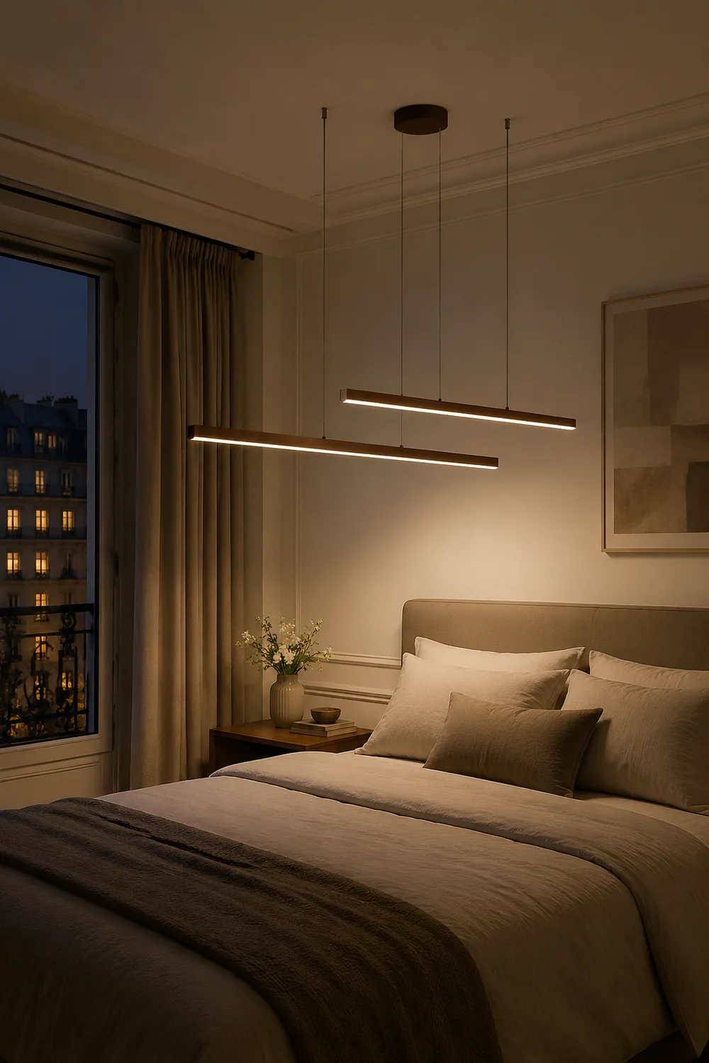 Edge Modern Minimalist Double-Linear Metal Pendant Light, Brown - Lumpaz