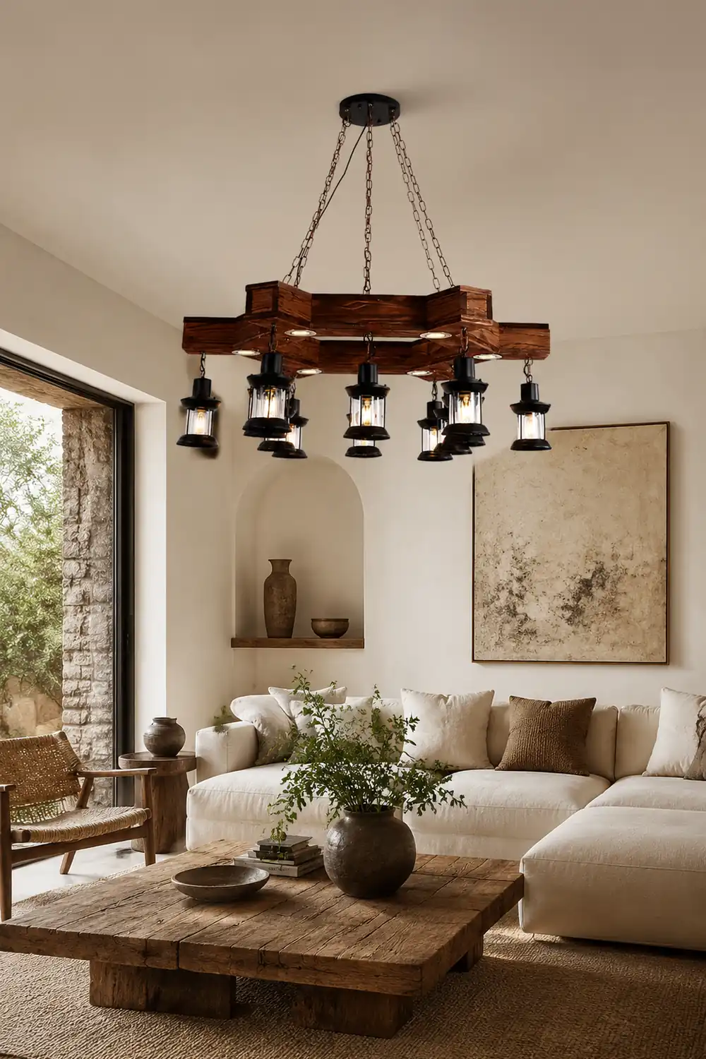 Austin Retro Metal/Wood Lantern Pendant Light, Walnut - Lumpaz