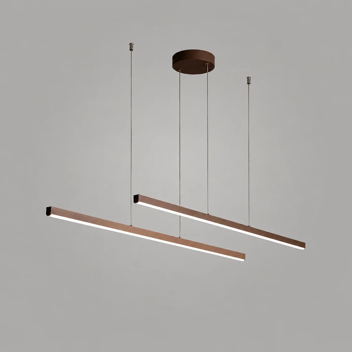 Edge Modern Minimalist Double-Linear Metal Pendant Light, Brown - Lumpaz