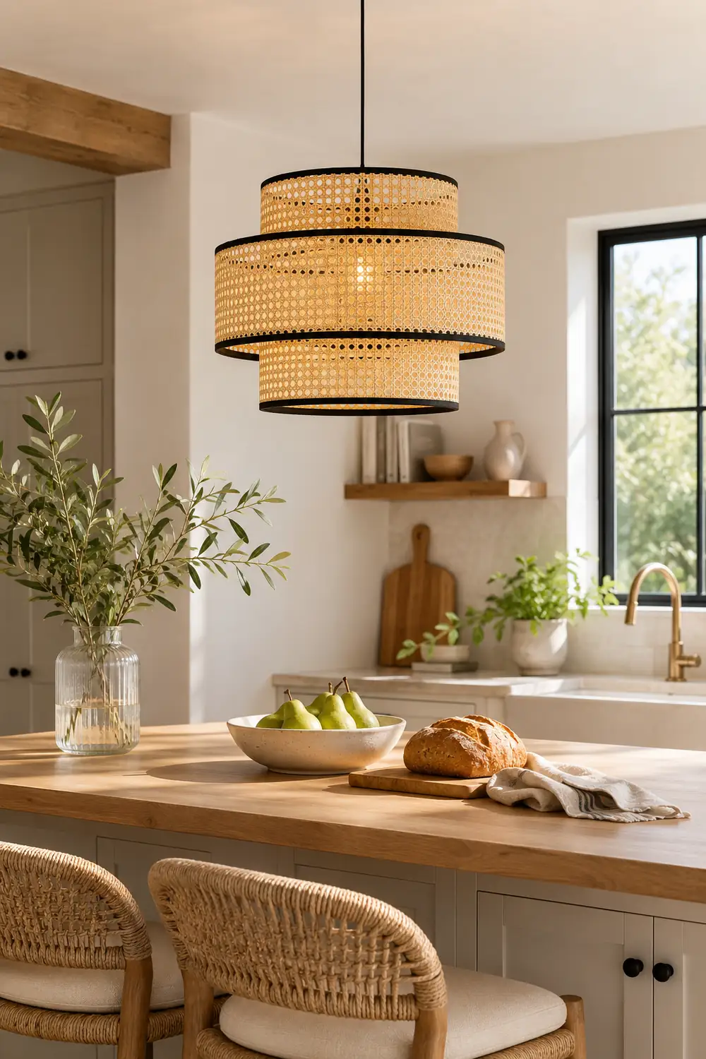 Ritta Japanese Rattan Pendant Light, Tri-Layer - Lumpaz