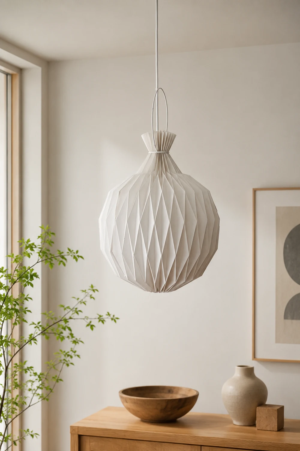 Renée Minimalist Paper Globe Pendant Light, White, 2 Size - Lumpaz