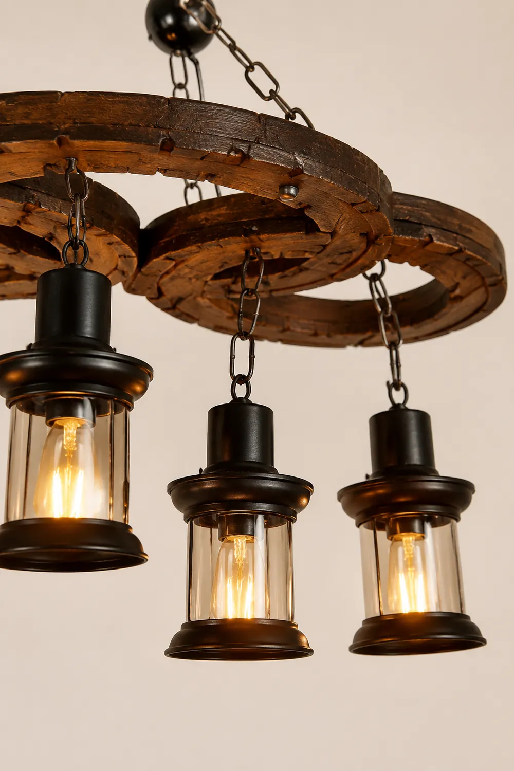 Austin Vintage 5 Ring Metal/Wood Pendant Light, Walnut - Lumpaz