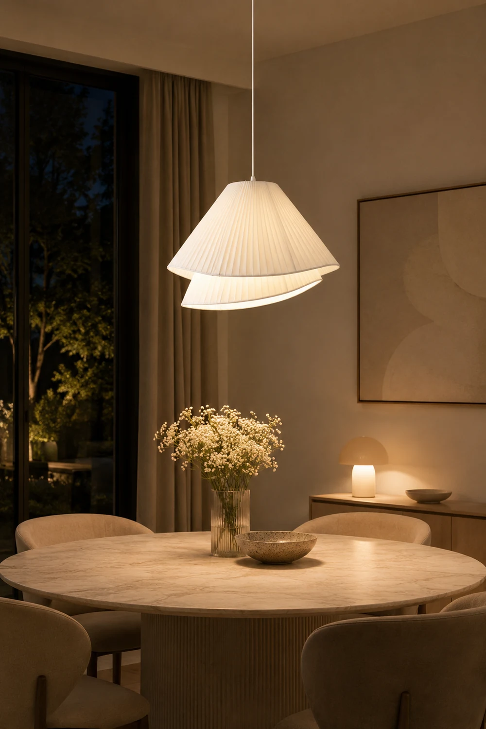 Renée Minimalist Double Overlap Fabric LED Pendant Light, White - Lumpaz