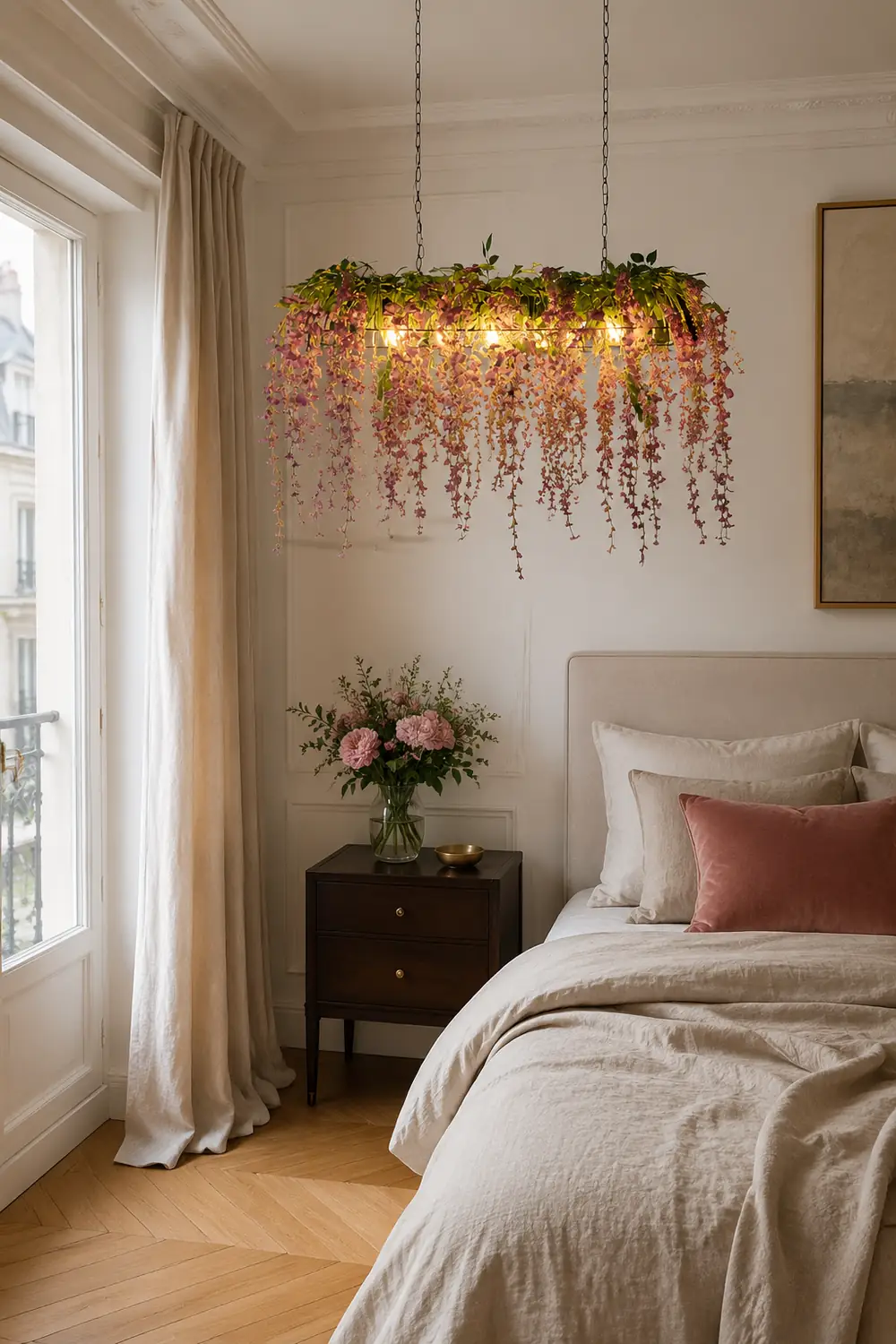 Nest Decorative Rectangular Flower Metal Pendant Light, Pink/Green - Lumpaz