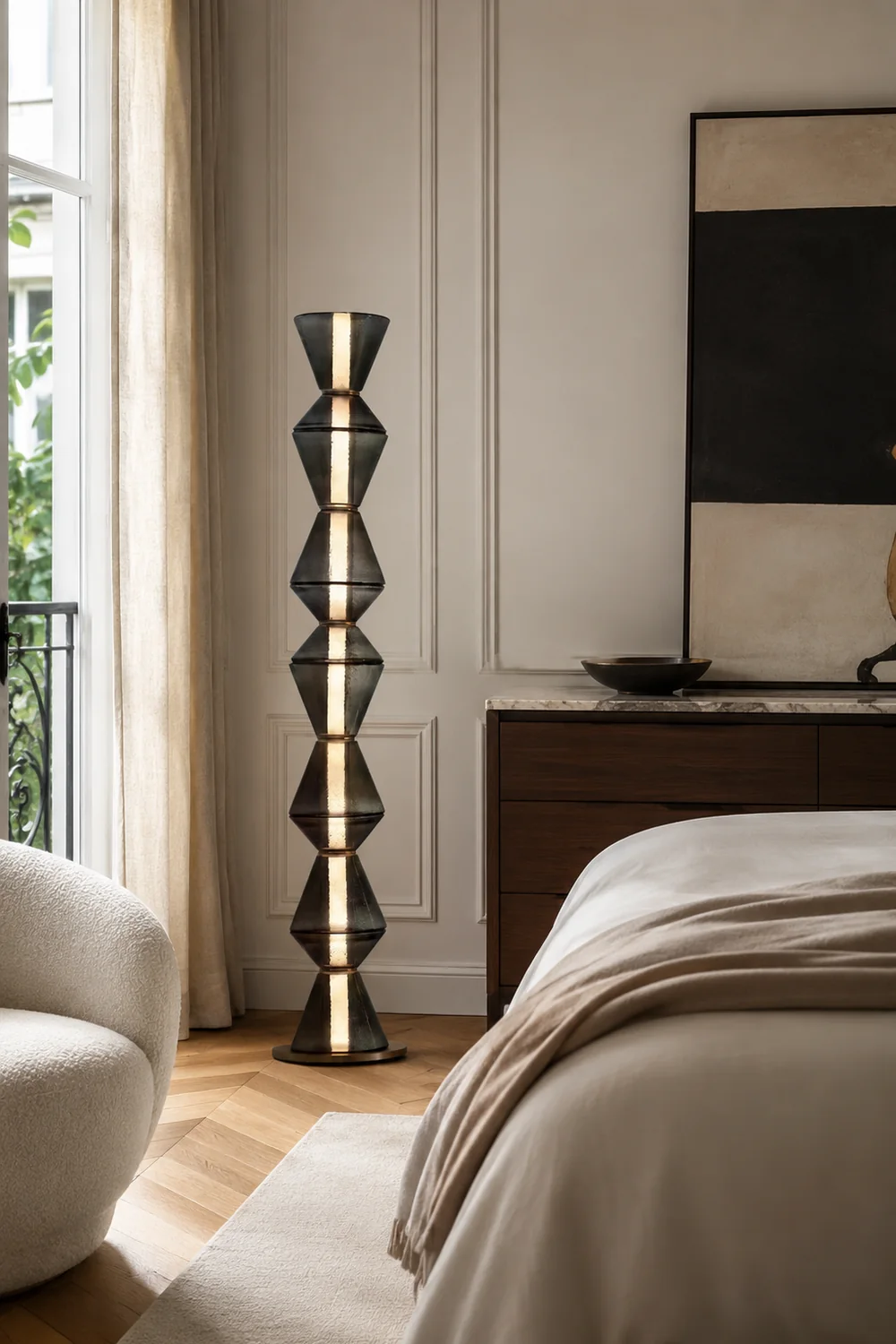 Evette Nordic Modern Black LED Pendant & Floor&Table Lamp, Glass - Lumpaz