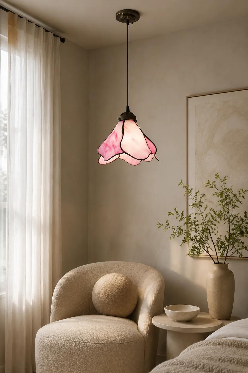 Félicie Flower Stained Glass Pendant Light, Blue/Pink, 1/3 Heads - Lumpaz