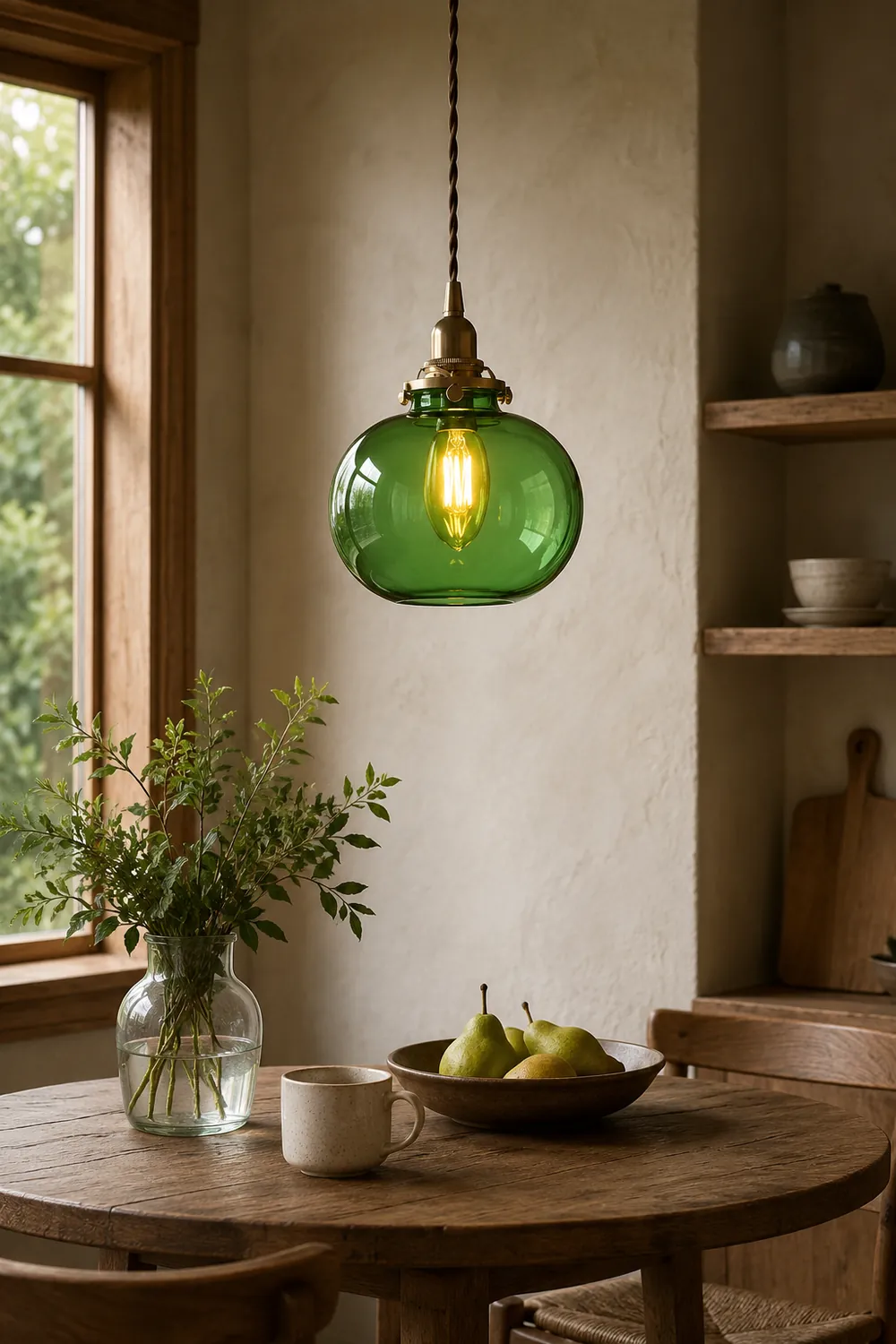 Hailie Retro Oval Glass/Metal Pendant Light, Green/Clear/Blackish Green - Lumpaz