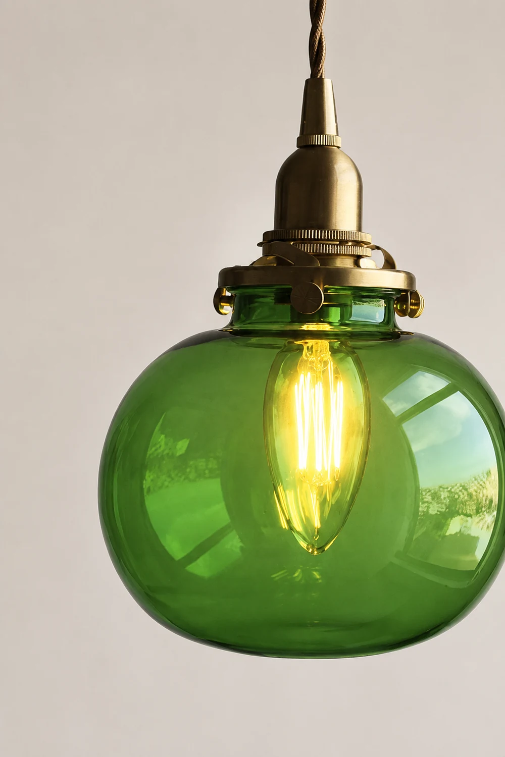 Hailie Retro Oval Glass/Metal Pendant Light, Green/Clear/Blackish Green - Lumpaz