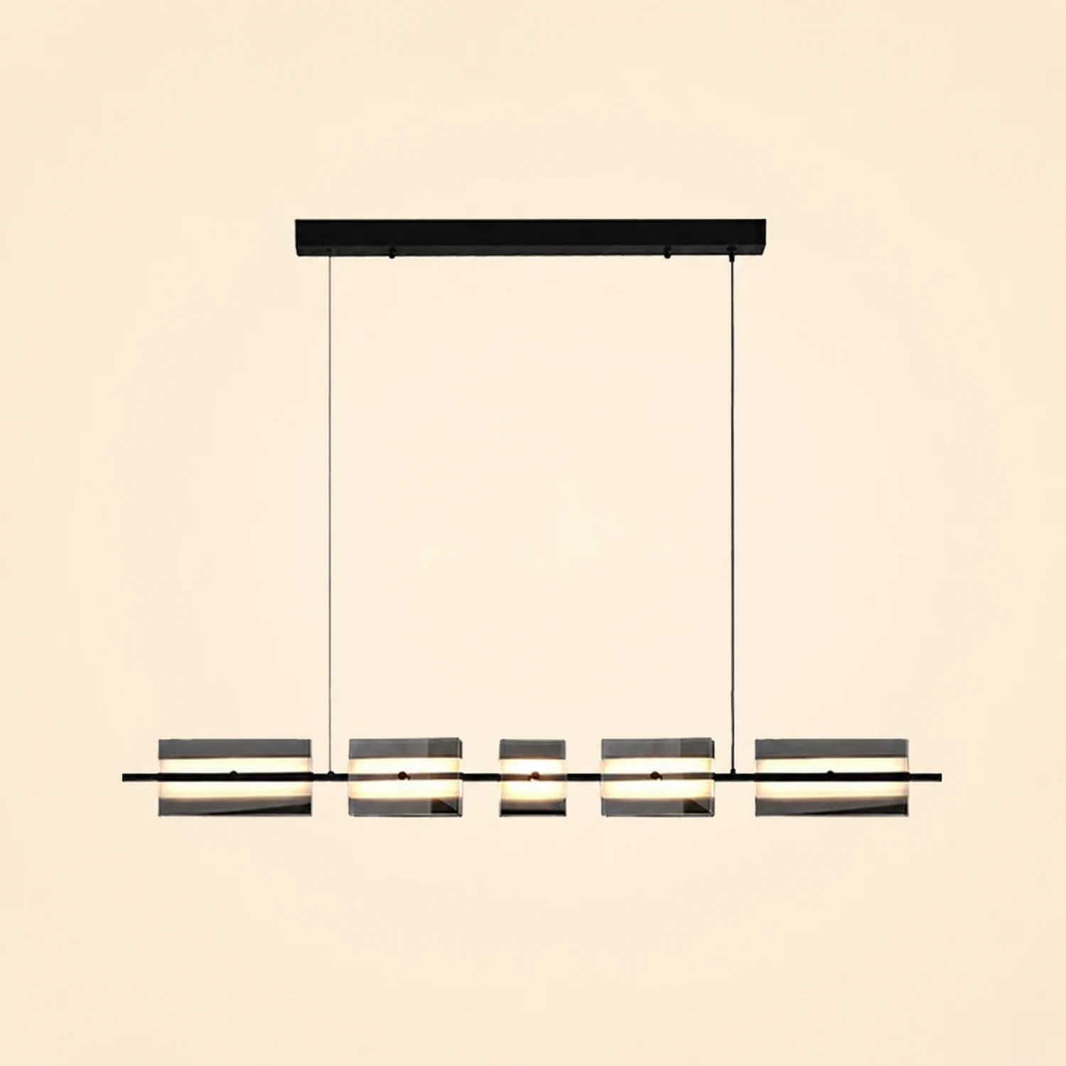 Evette Modern Nordic Linear Copper/Glass Pendant Light, Brass/Black - Lumpaz