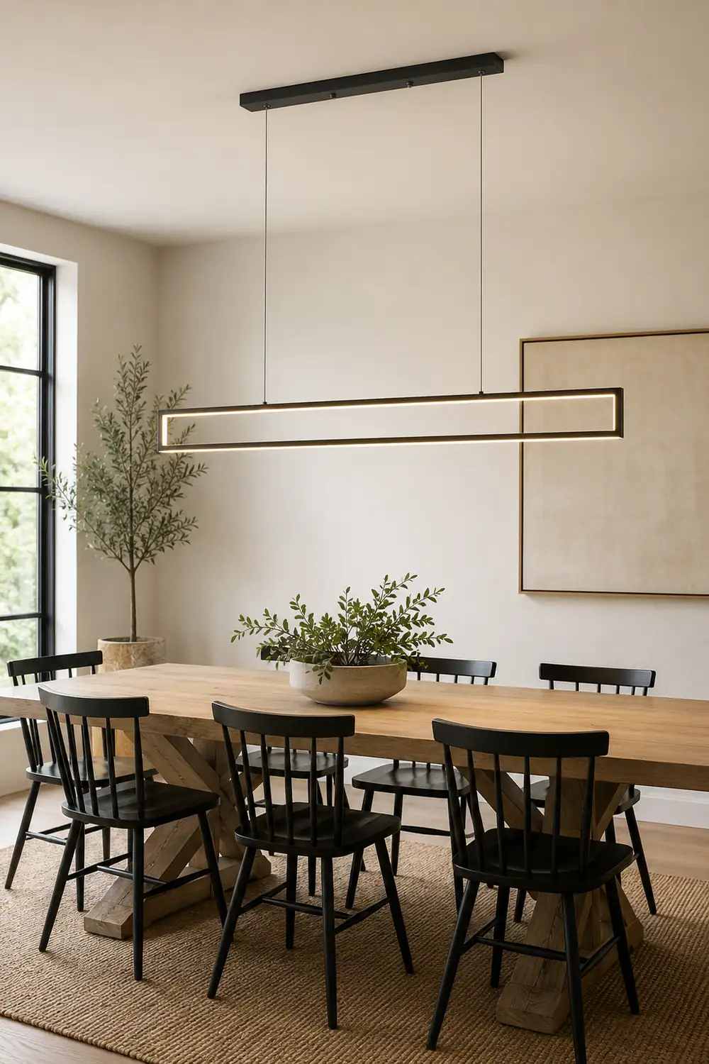 Edge Modern Metal Vertical Rectangular Pendant Light, Black - Lumpaz