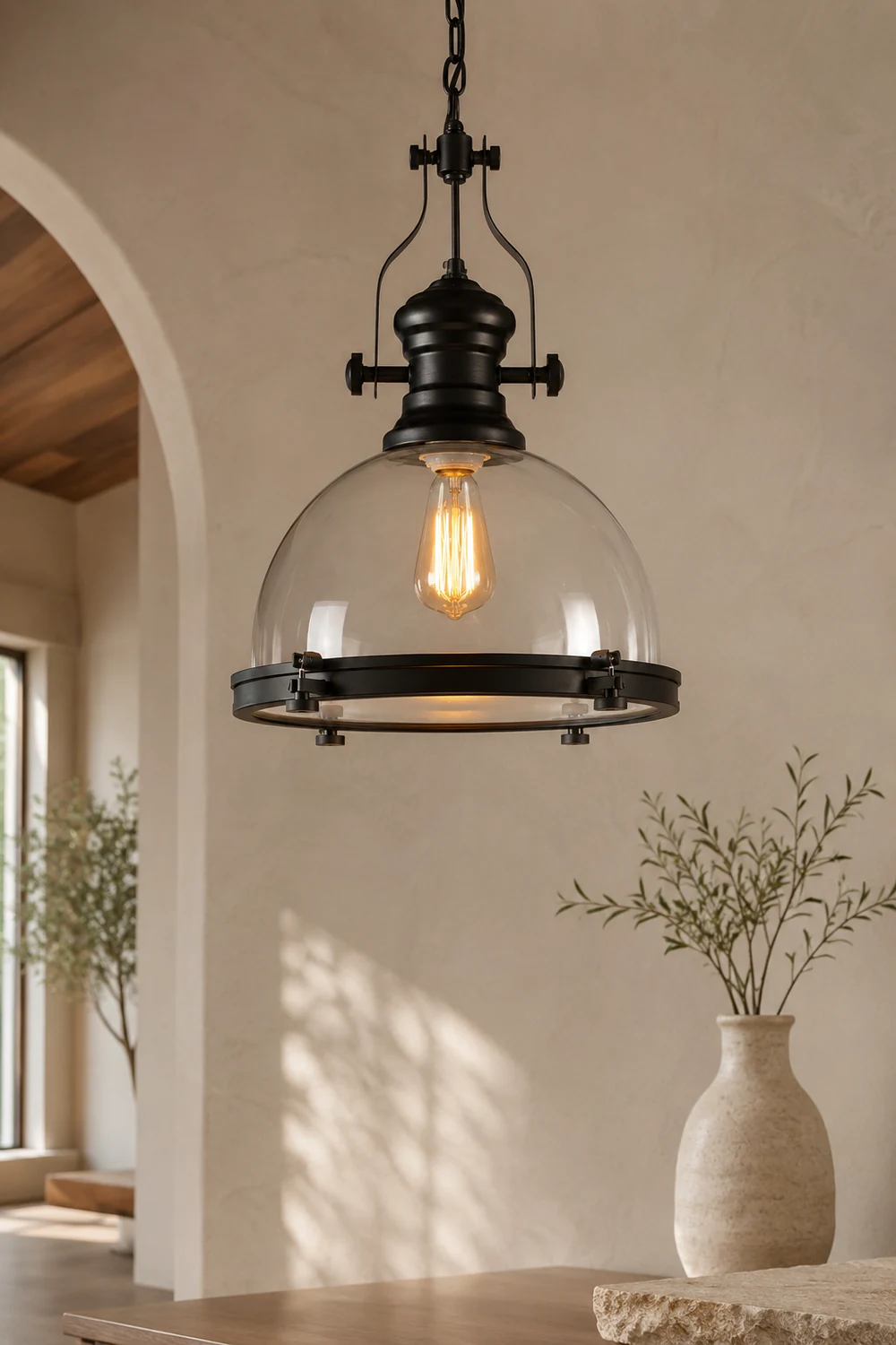 Alessio Vintage Hemispherical Glass Pendant Light, Black - Lumpaz