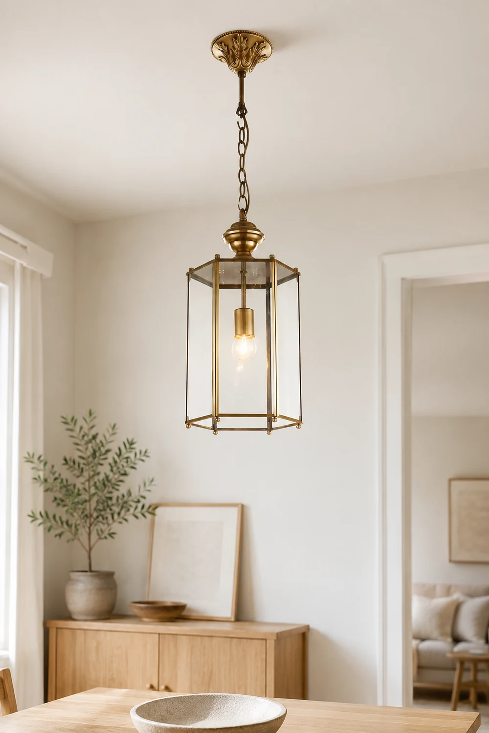 Sanna Brass Clear Glass Pendant Light, 7.8" - Lumpaz