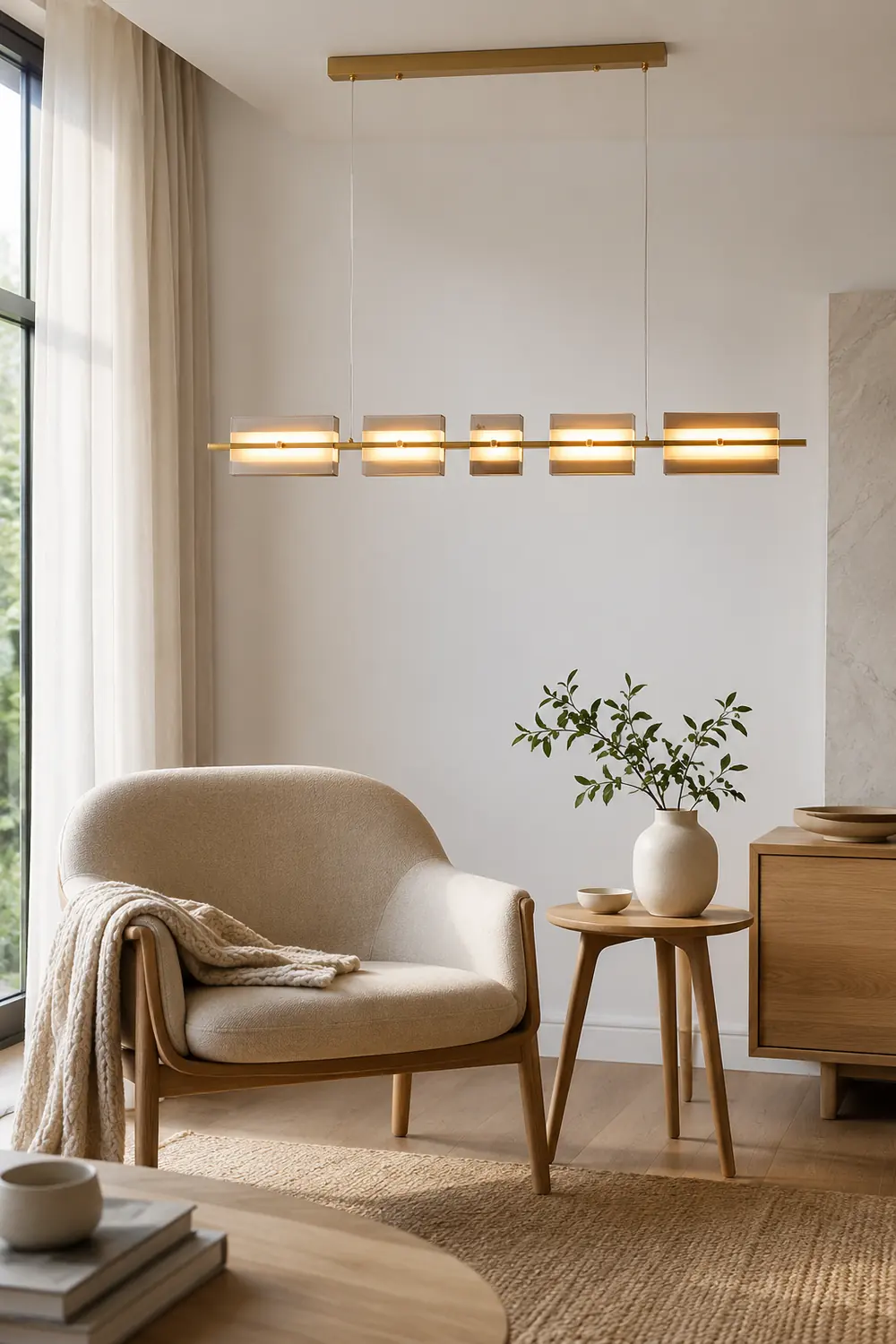 Evette Modern Nordic Linear Copper/Glass Pendant Light, Brass/Black - Lumpaz