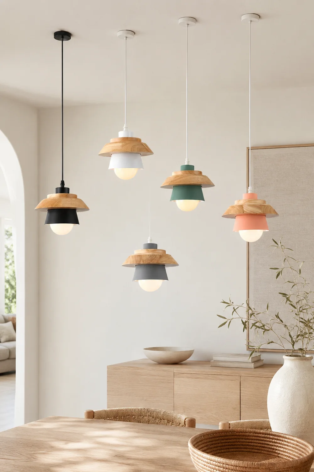Zaid Modern Glass/Wood Pendant Light, Multi Color - Lumpaz