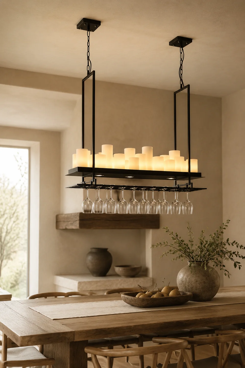Alessio Candle Black Pendant Lighting for Kitchen Island, Wine Glass Holder - Lumpaz