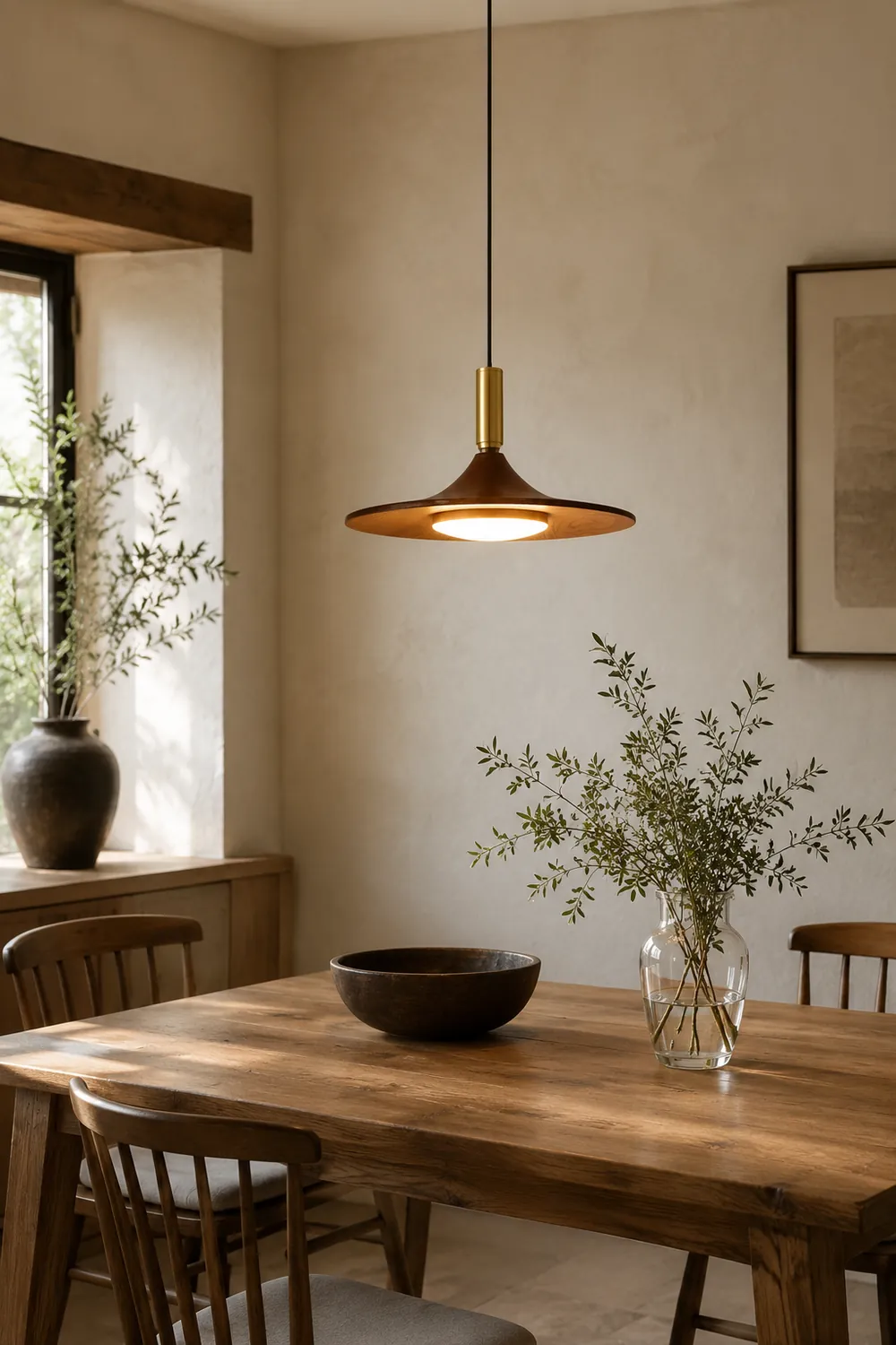 Carins Rustic Cap-shaped Wooden Pendant Light, Natural Wood - Lumpaz