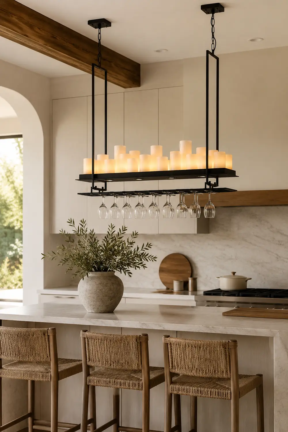 Alessio Candle Black Pendant Lighting for Kitchen Island, Wine Glass Holder - Lumpaz
