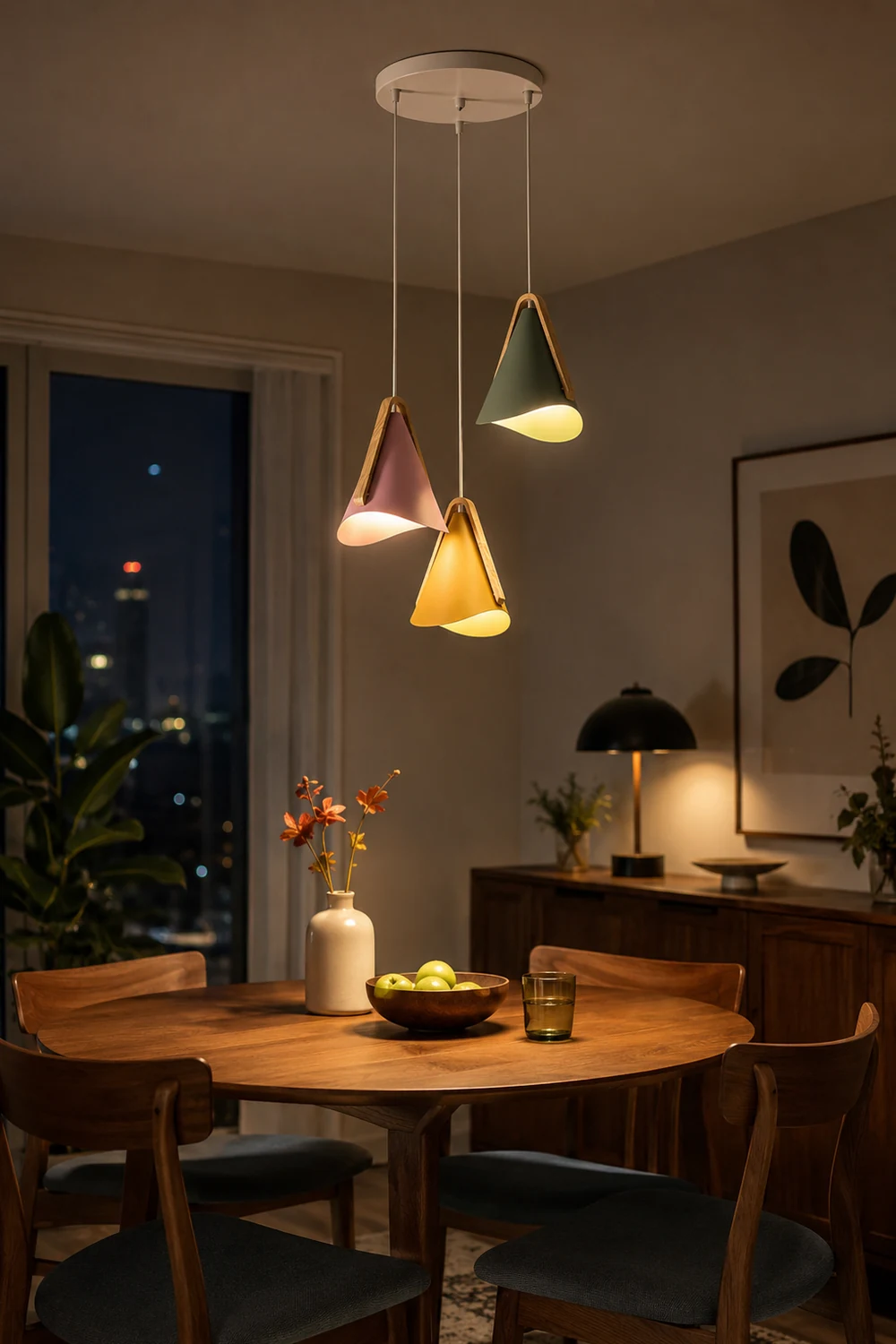 Morandi Modern Cone Pendant Light, Wood/Metal - Lumpaz