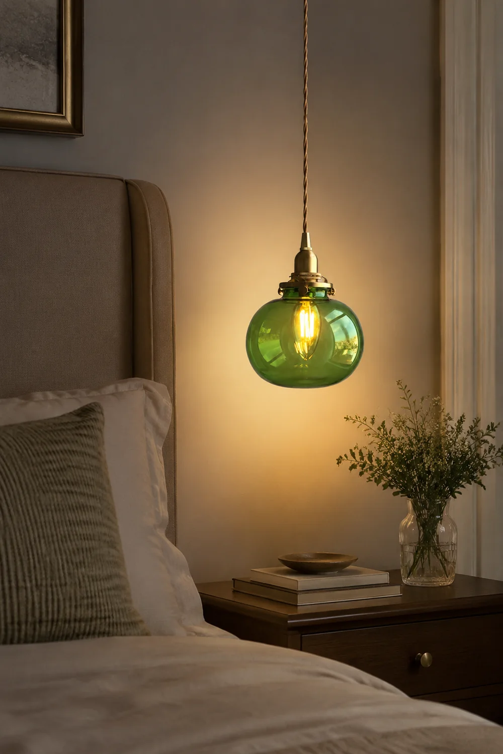 Hailie Retro Oval Glass/Metal Pendant Light, Green/Clear/Blackish Green - Lumpaz
