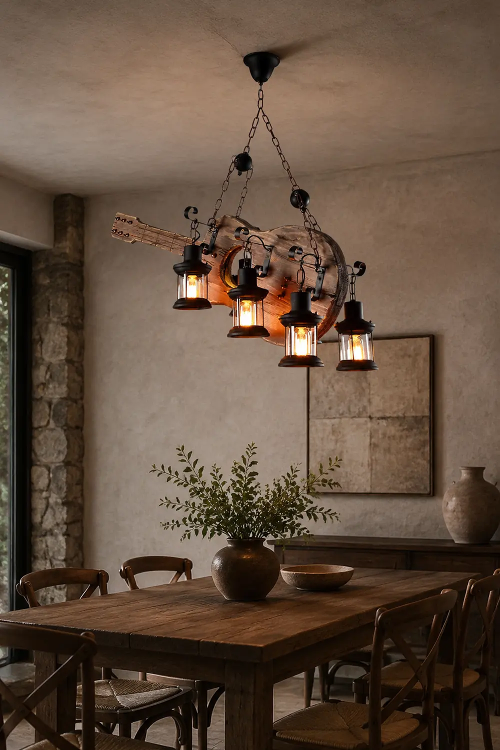 Austin Retro Guitar Metal & Wood Pendant Light, 4 Heads - Lumpaz