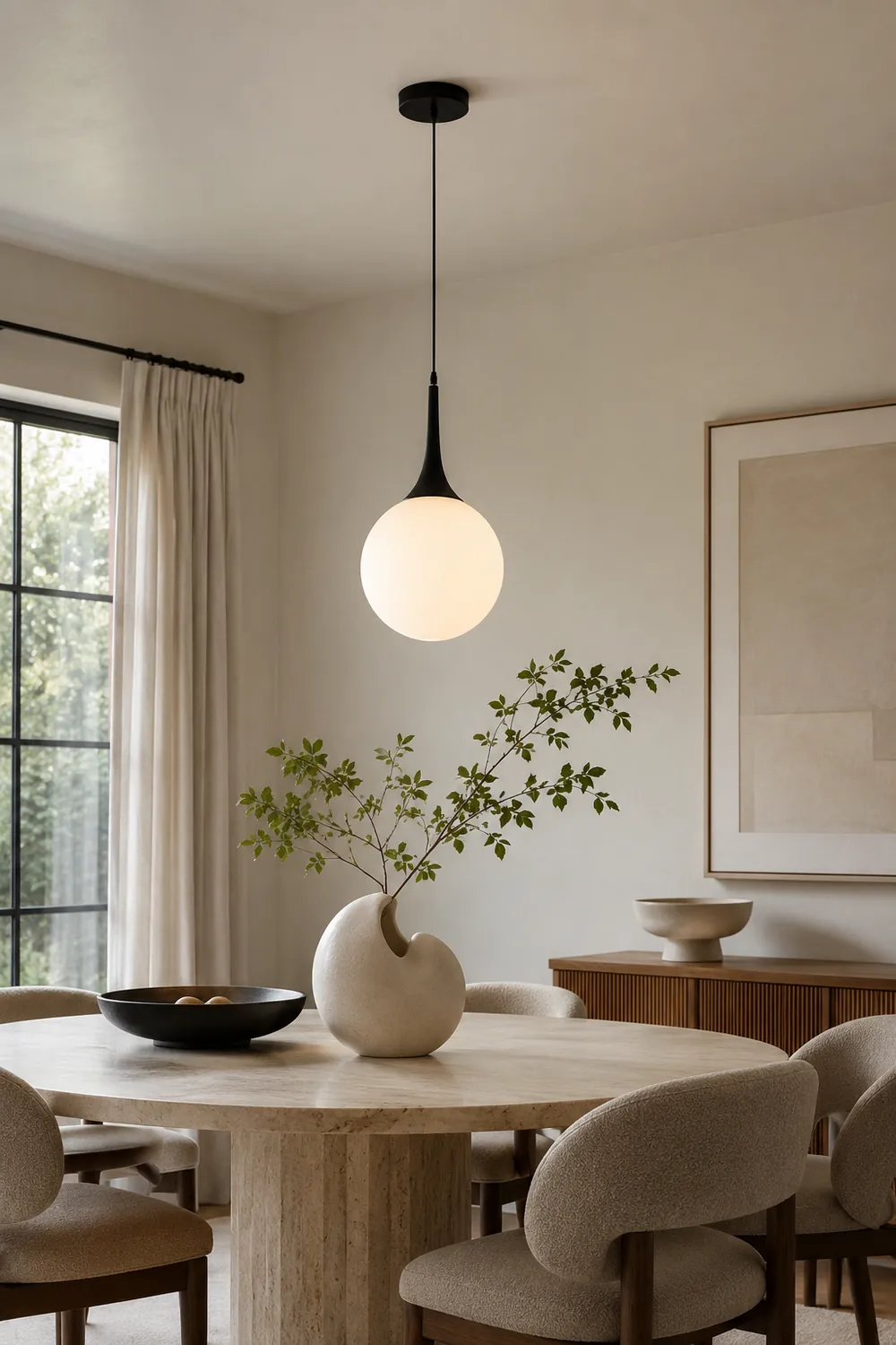 Valentina Modern Hanging Glope Glass Pendant Light, Black/White - Lumpaz