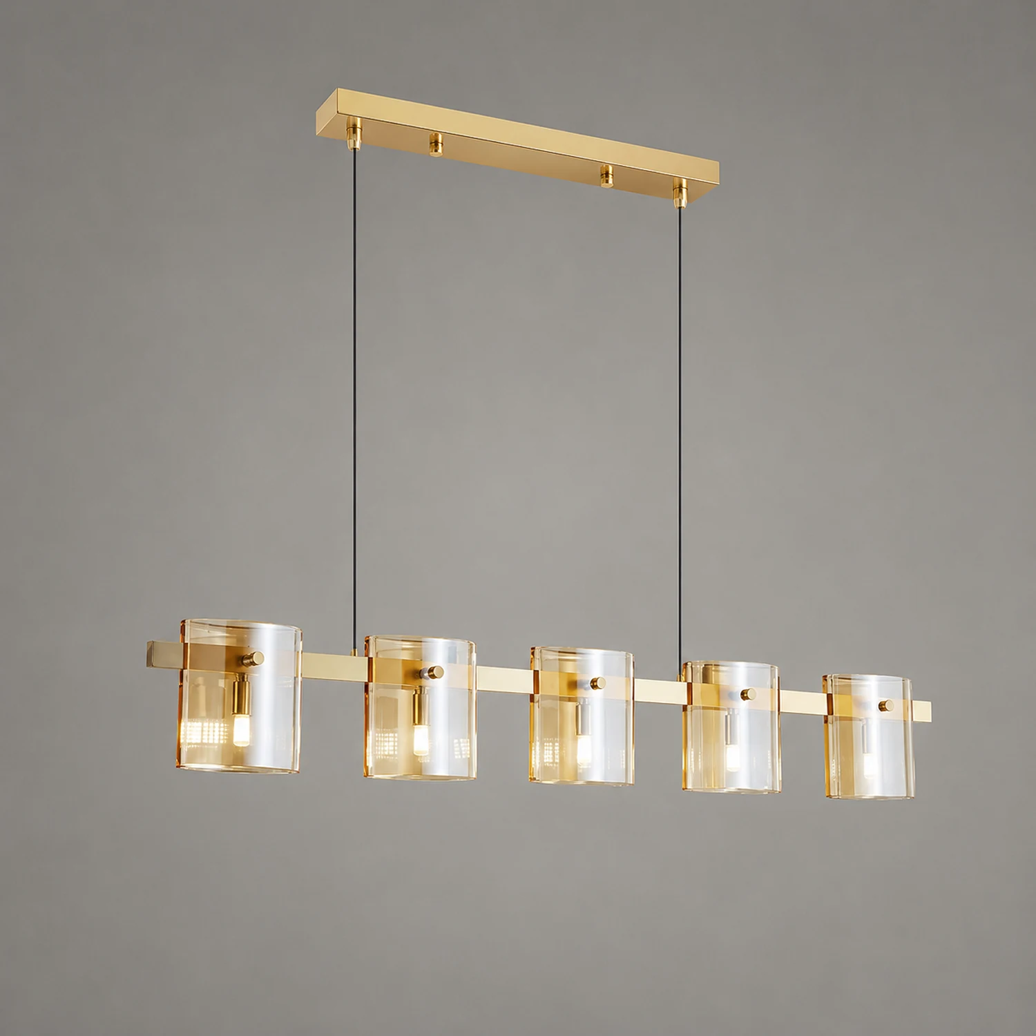 Evette Minimalist Linear Metal Pendant Light, Black/Gold - Lumpaz