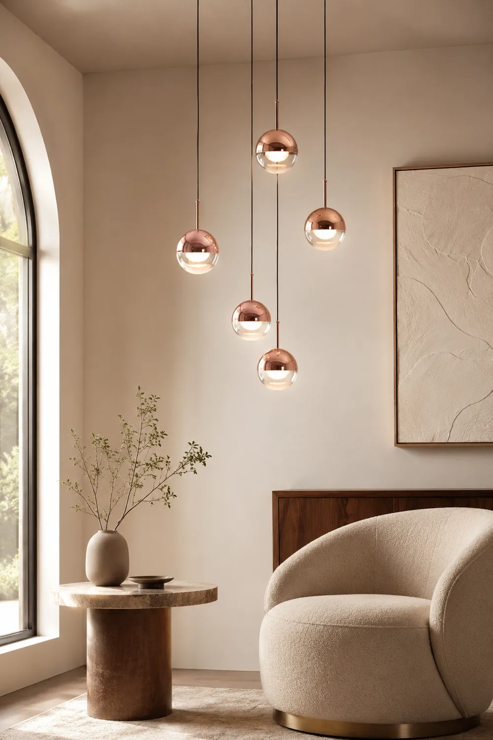Valentina Modern Ball Metal/Glass Pendant Light, Gold/Rose Gold - Lumpaz