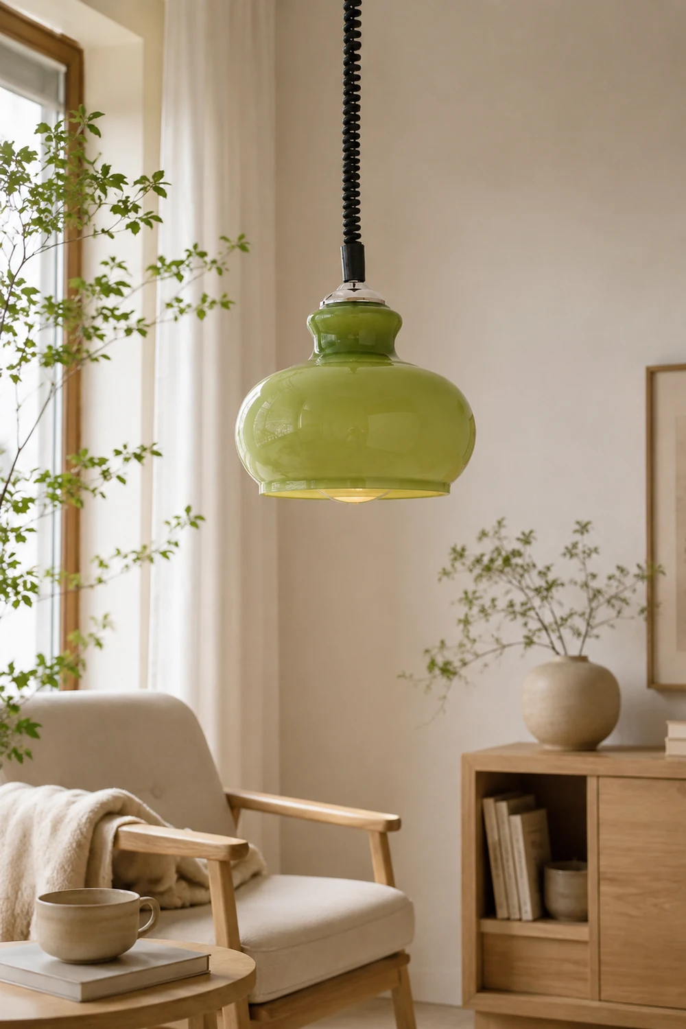 Hailie Retro Simple Adjustable Pendant Light Living Room Green White Brown - Lumpaz