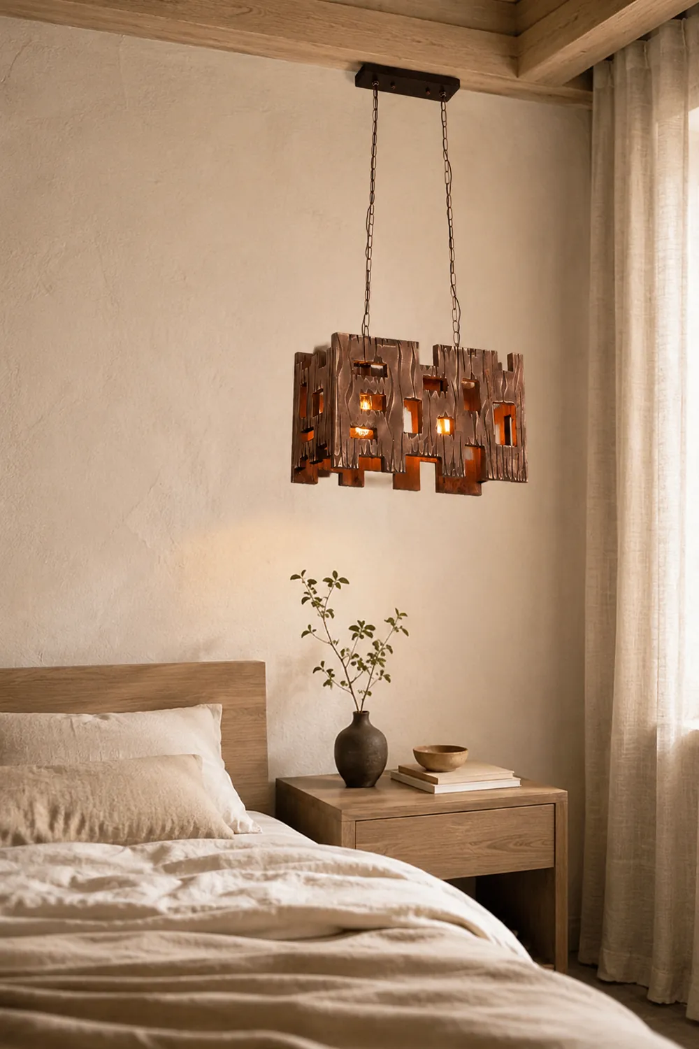 Austin Rectangular Metal & Wood Pendant Light, 19.6" - Lumpaz